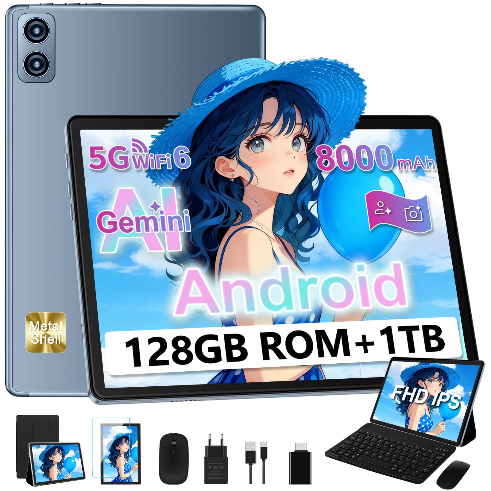 Tablet Android 10 Pollici 22GB RAM 128GB ROM, Grigio