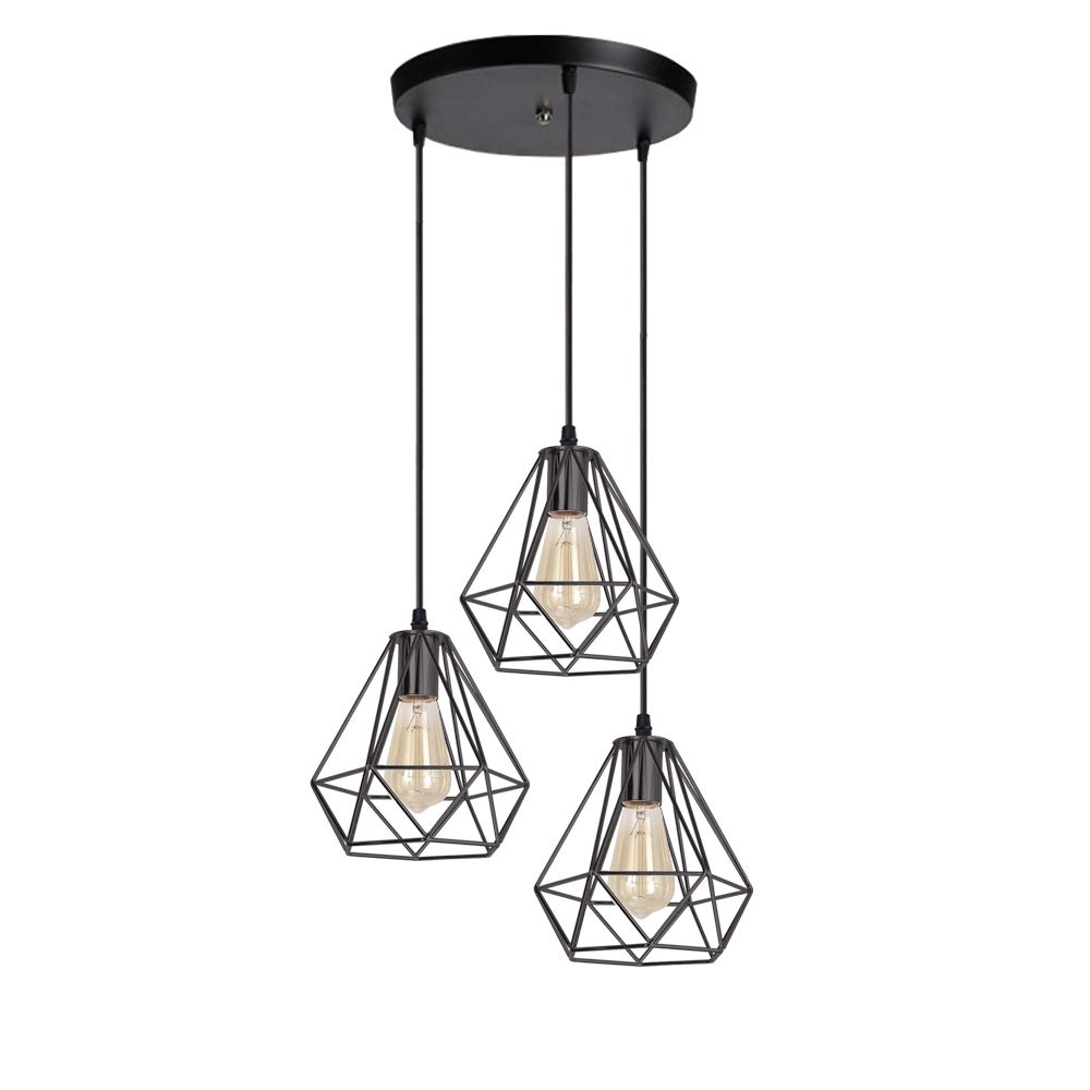 Idegu Lampada a Sospensione Industriale 3 Luci Ø 20cm, Nero