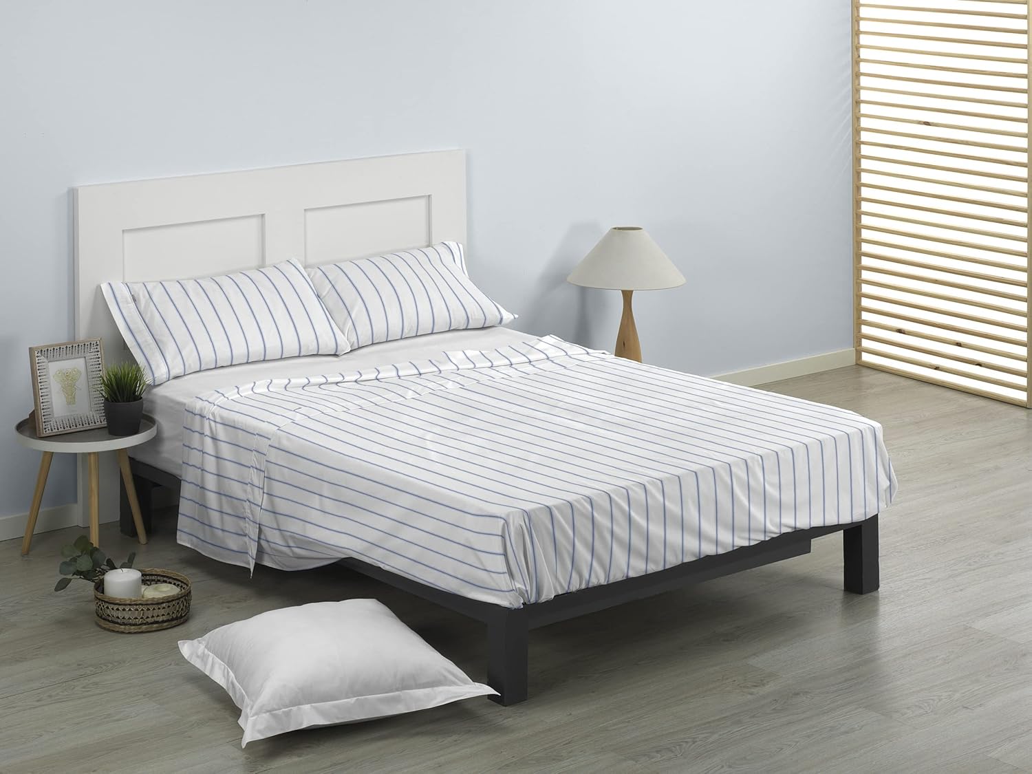 Juego de sábanas de algodón Rita color azul. Cama de 180 cm. 4 piezas - immagine 4