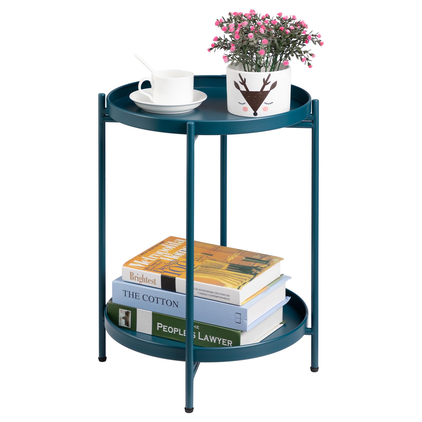 Hollyhome Tavolino Rotondo con Vassoio Metallo, Verde Pavone