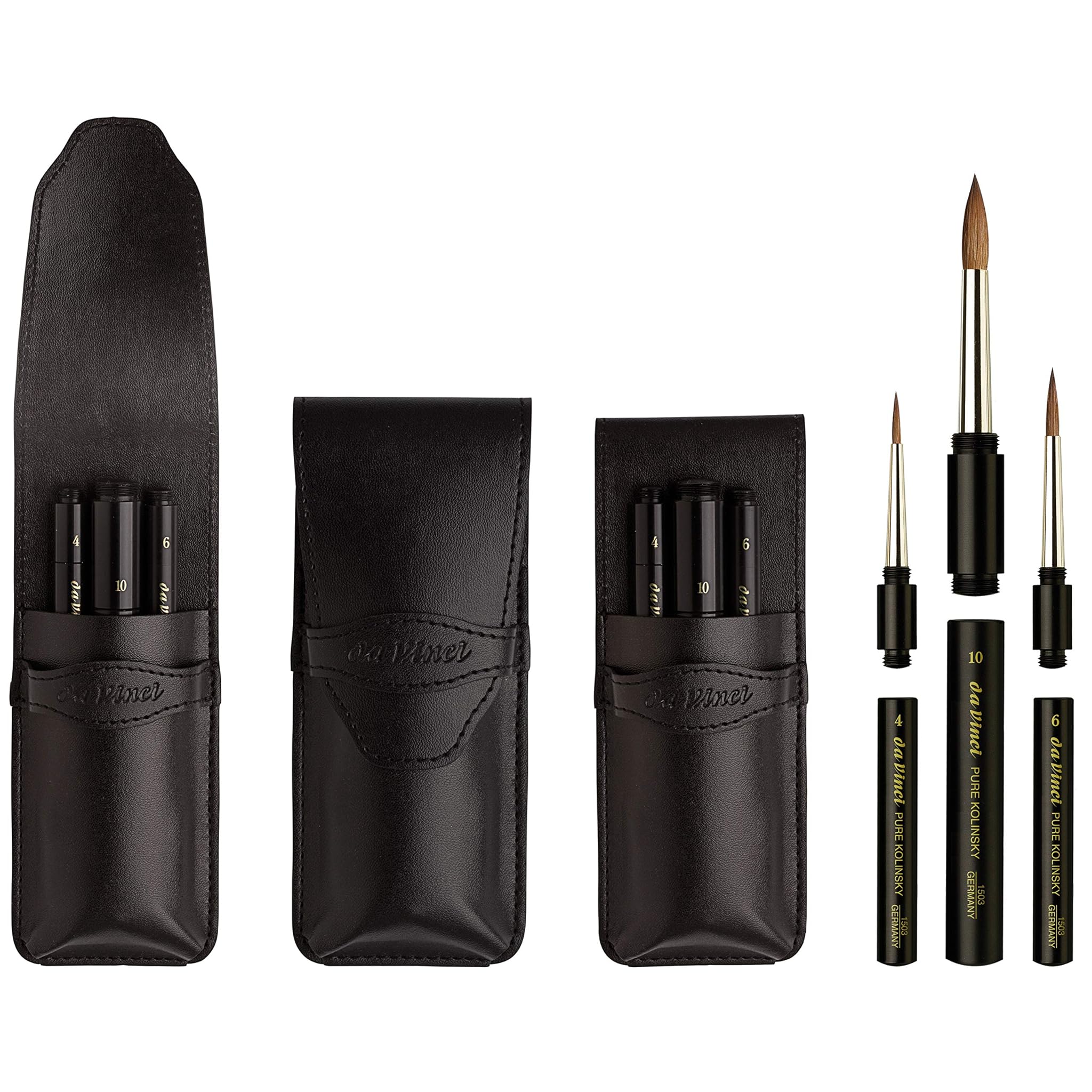 Da Vinci 5382 1503 Series Travel Brush set caso, pelle, nero, 30 x 30 x 30 cm