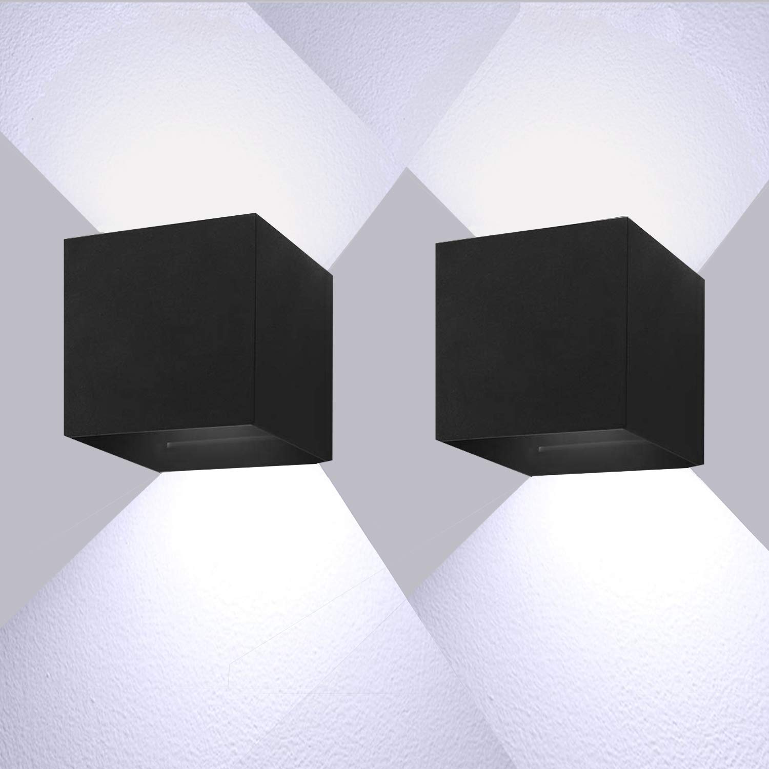 Ledmo 2 Pezzi Applique da Parete Interno/Esterno 20W 6000K, Nero