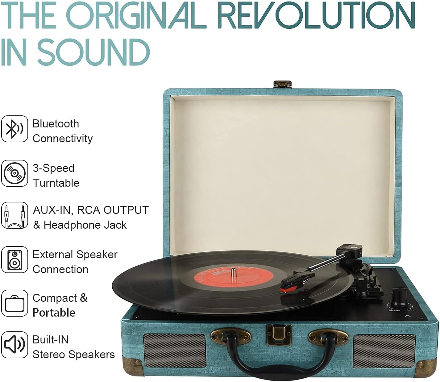 Giradischi Vinile Portatile 3 Velocità con Altoparlanti - immagine 3