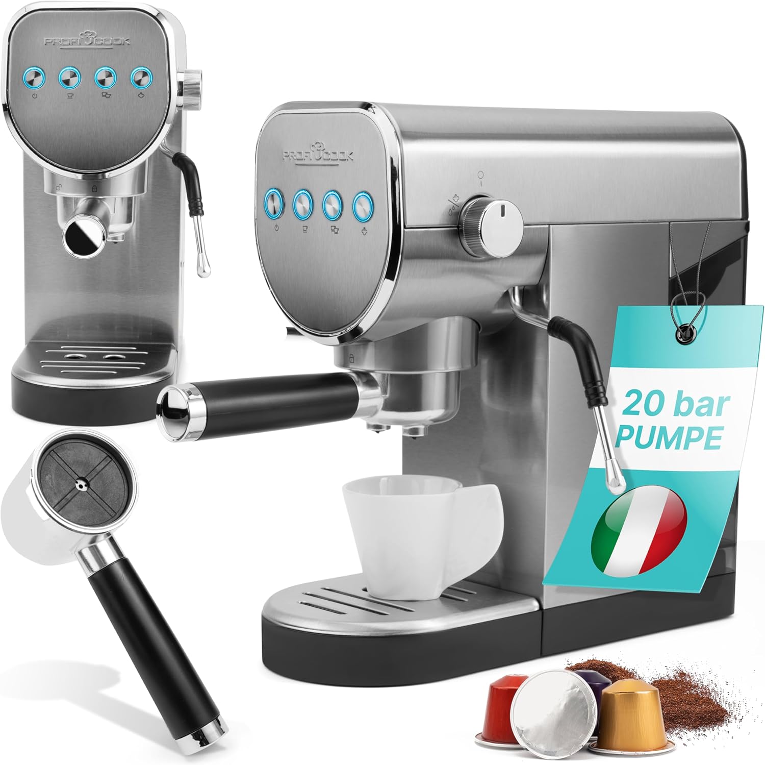 ProfiCook PC-ES 1265 Macchina Espresso 2in1 20 Bar