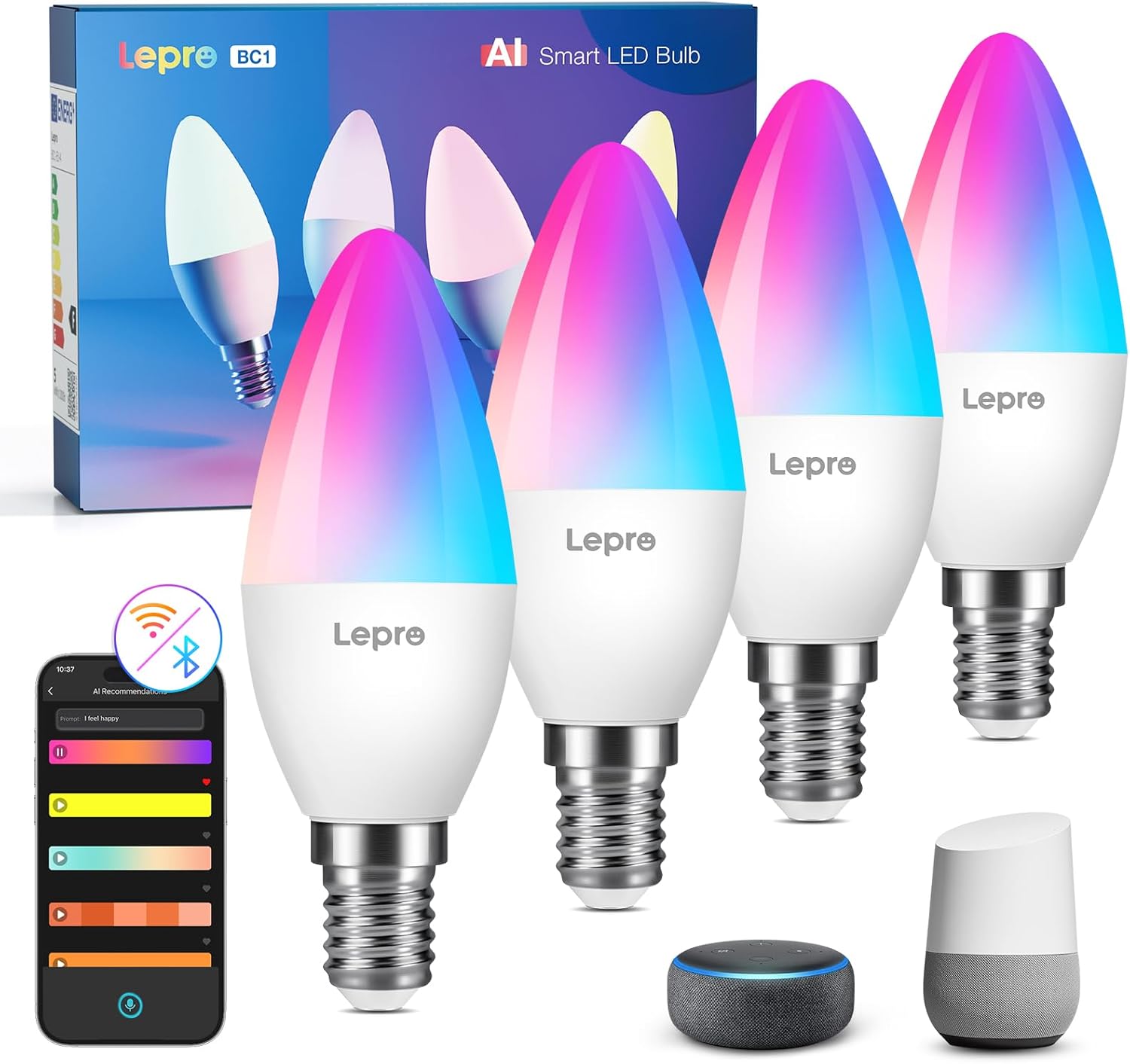 Lepro BC1 AI Smart Lampadina E14 RGBW (4 pezzi) - immagine 1