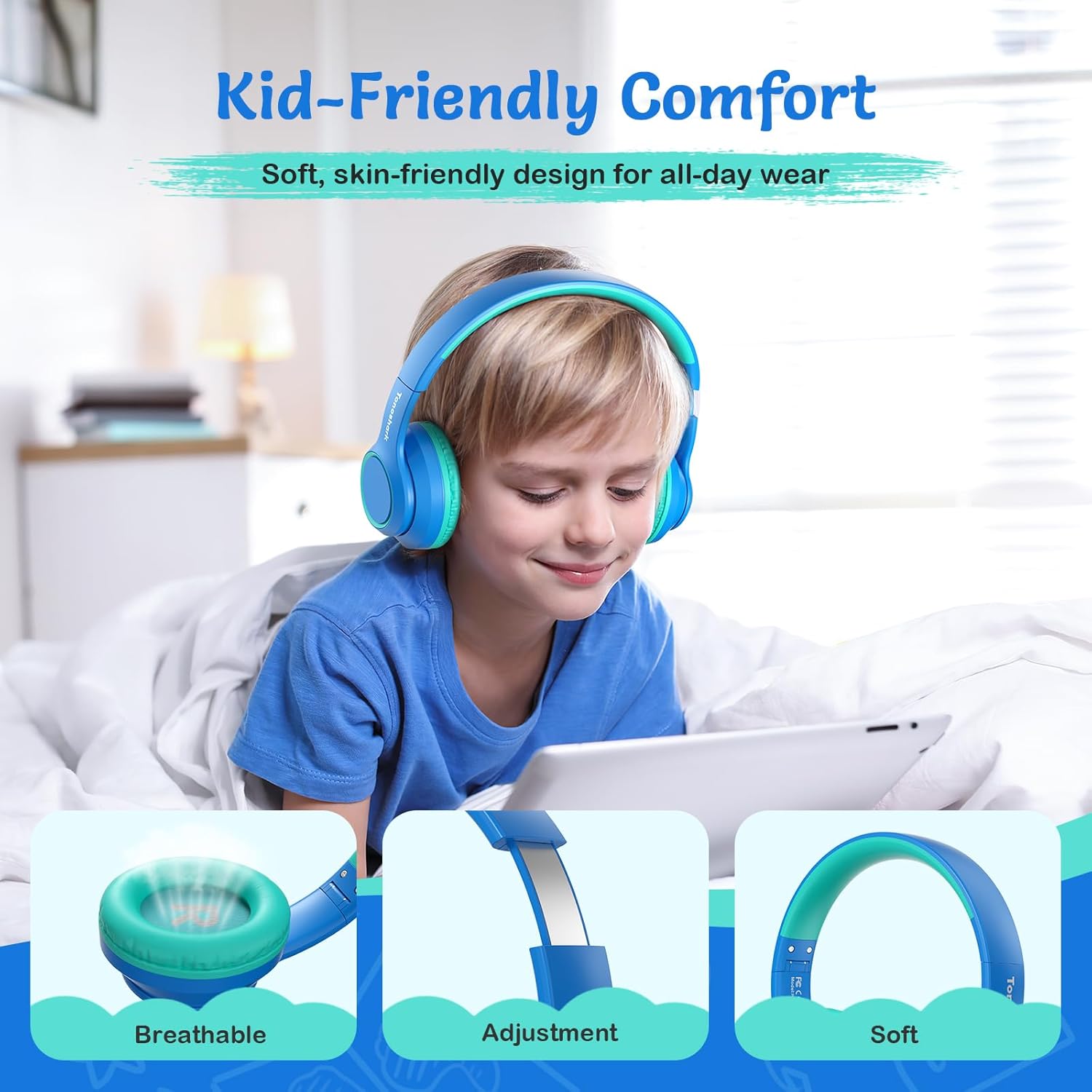 Tonoshark Cuffie Bambini ANC Wireless 60h, Blu - immagine 2