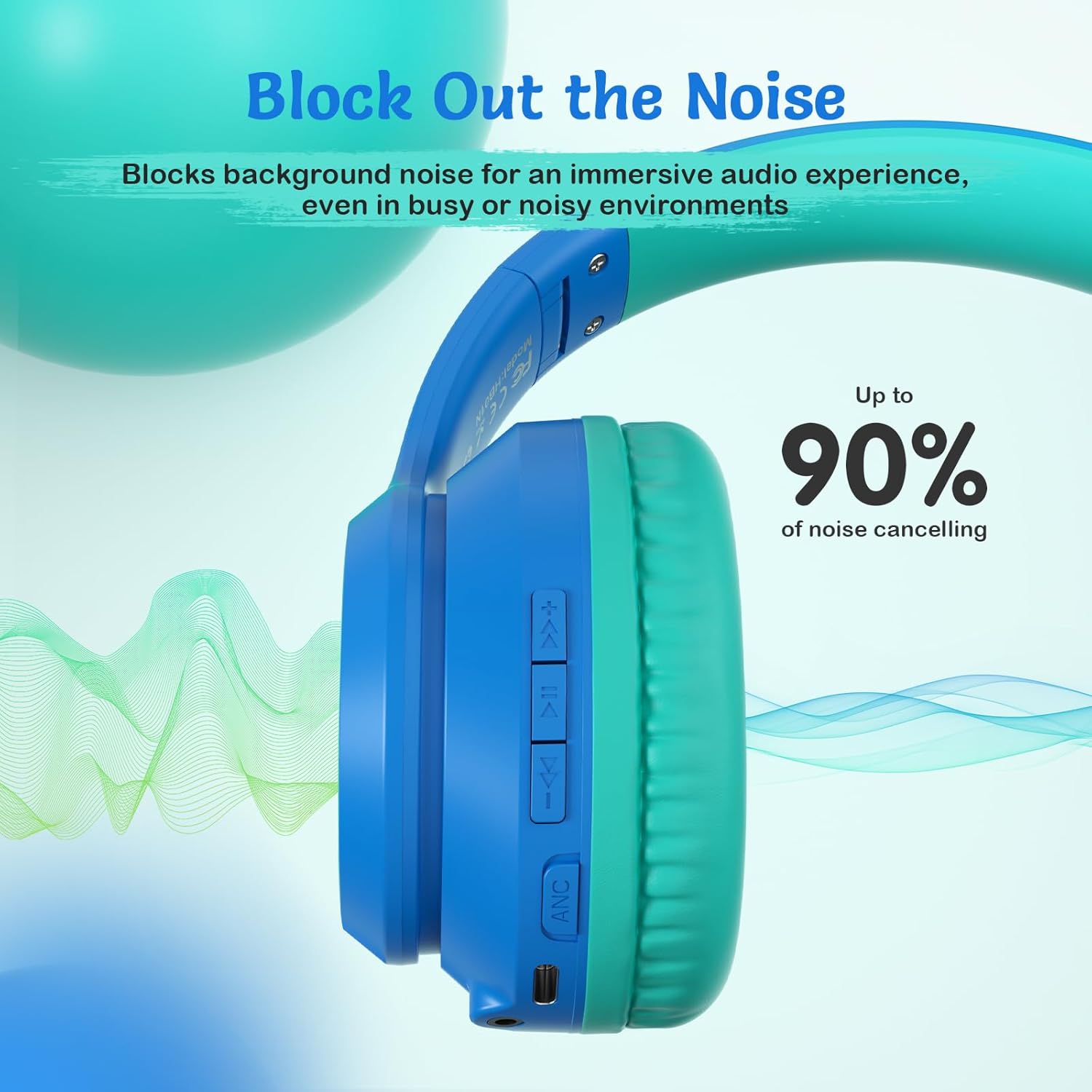 Tonoshark Cuffie Bambini ANC Wireless 60h, Blu - immagine 3