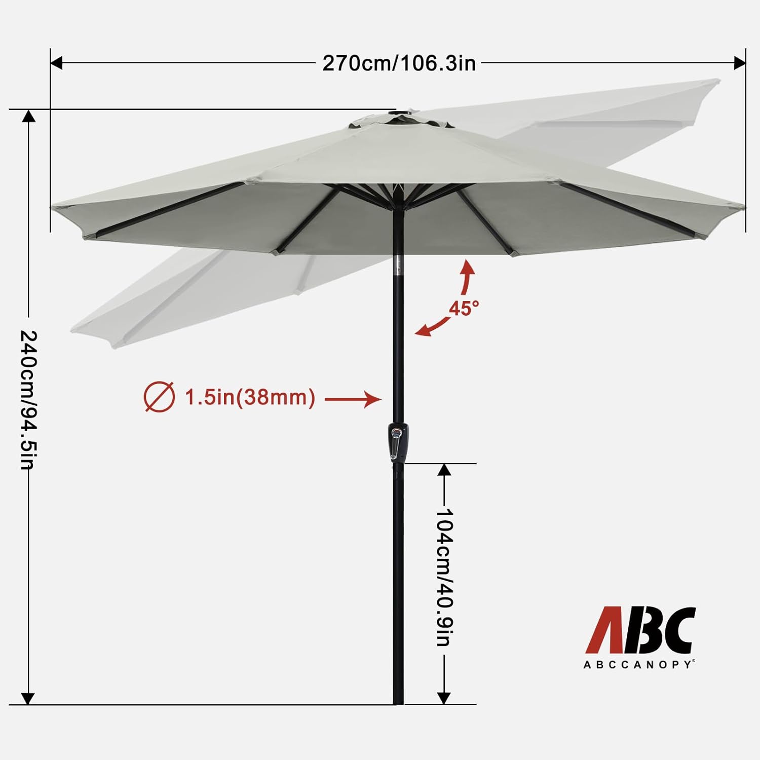 Abccanopy Ombrellone con Pulsante Inclinazione - immagine 2