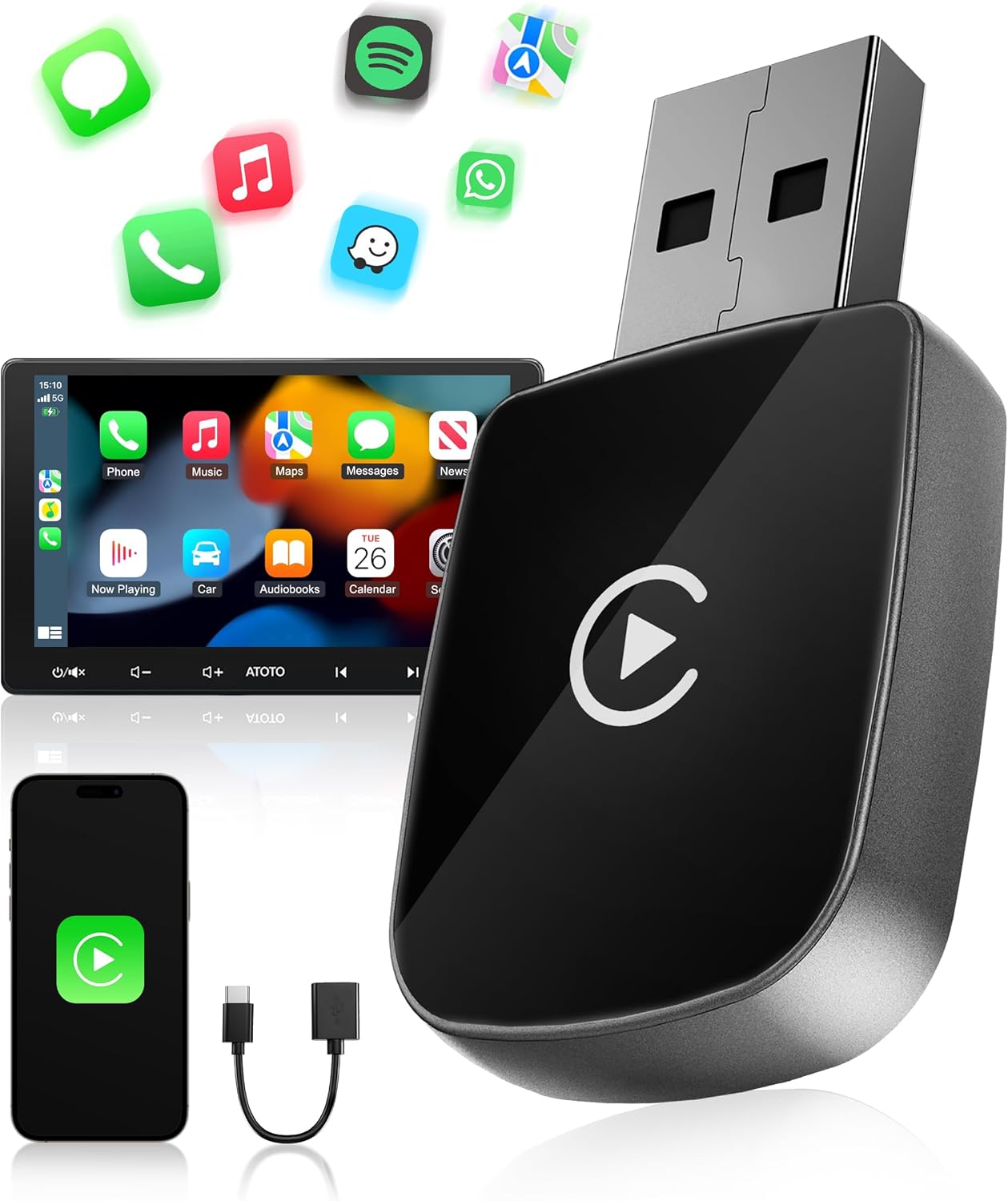 Adattatore CarPlay Wireless Bluetooth V5.3 - immagine 1
