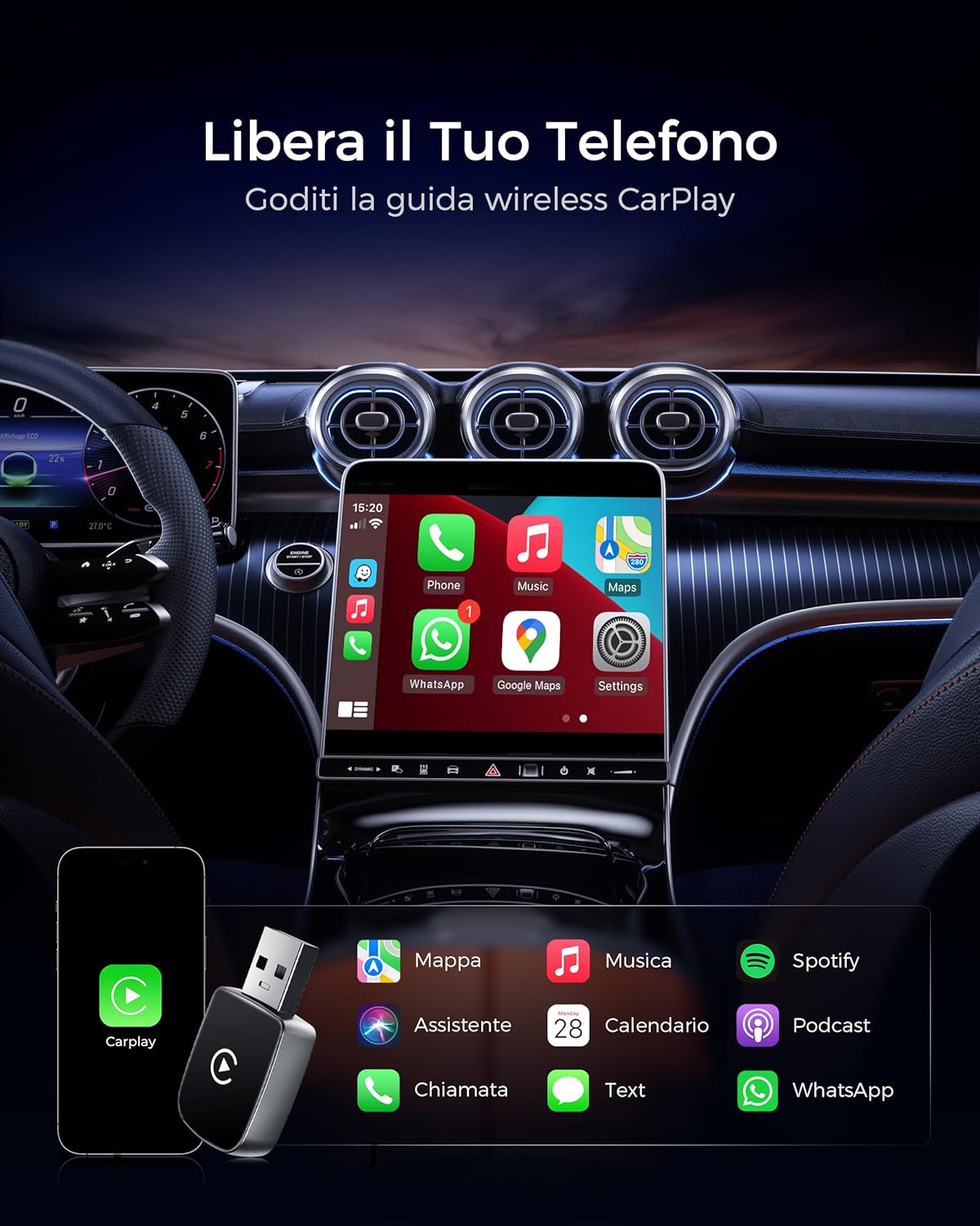 Adattatore CarPlay Wireless Bluetooth V5.3 - immagine 2