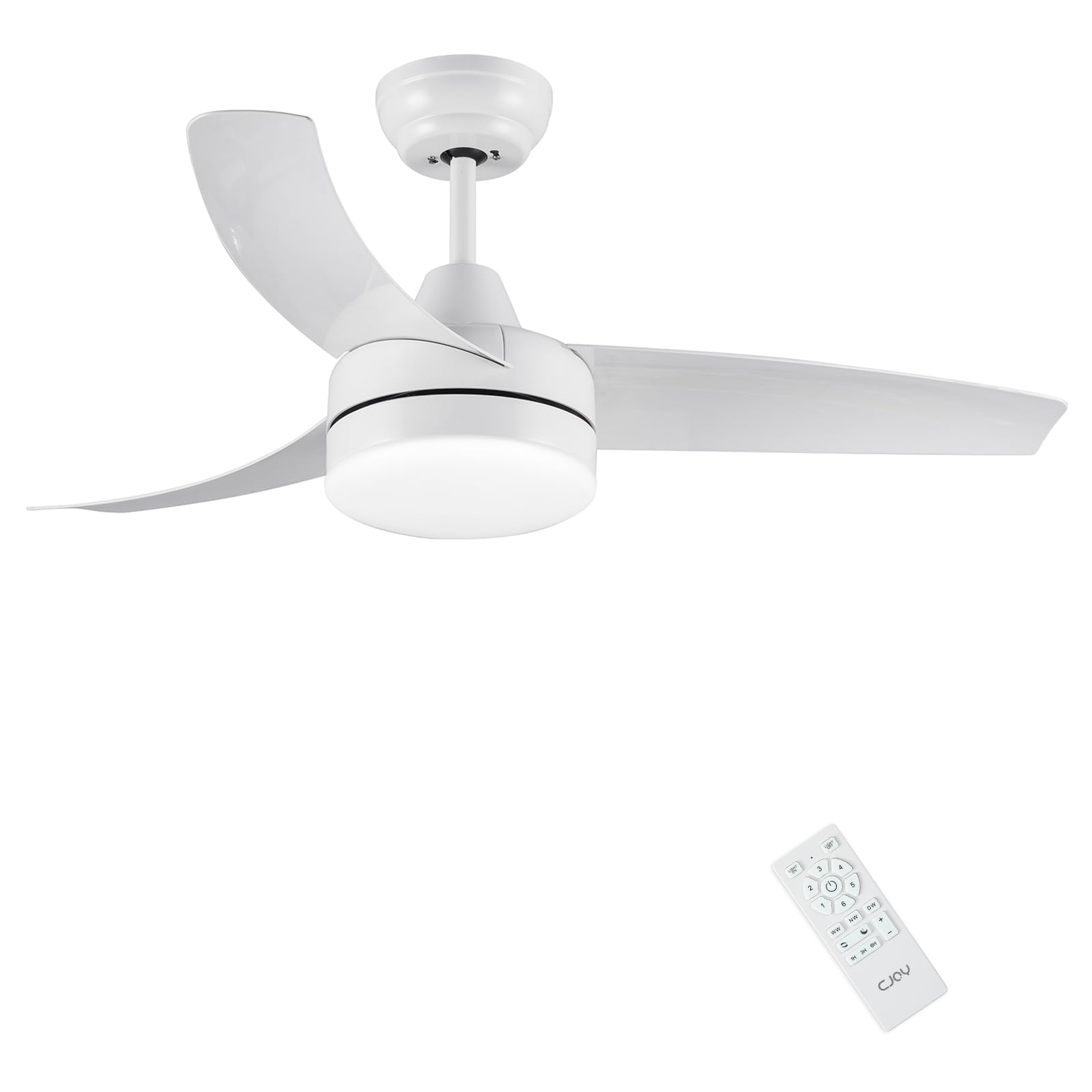 Cjoy Ventilatore da Soffitto con Luce 3 Pale 107cm, Bianco