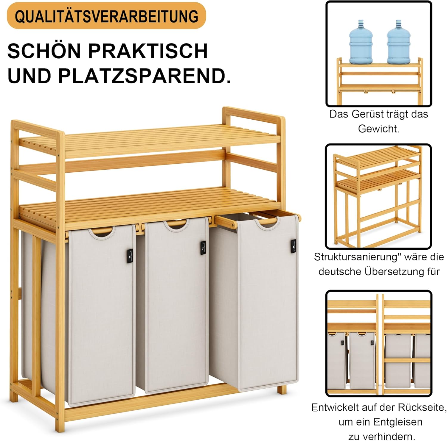 Adel Dream Cesto Portabiancheria 150L 3 Scomparti - immagine 4