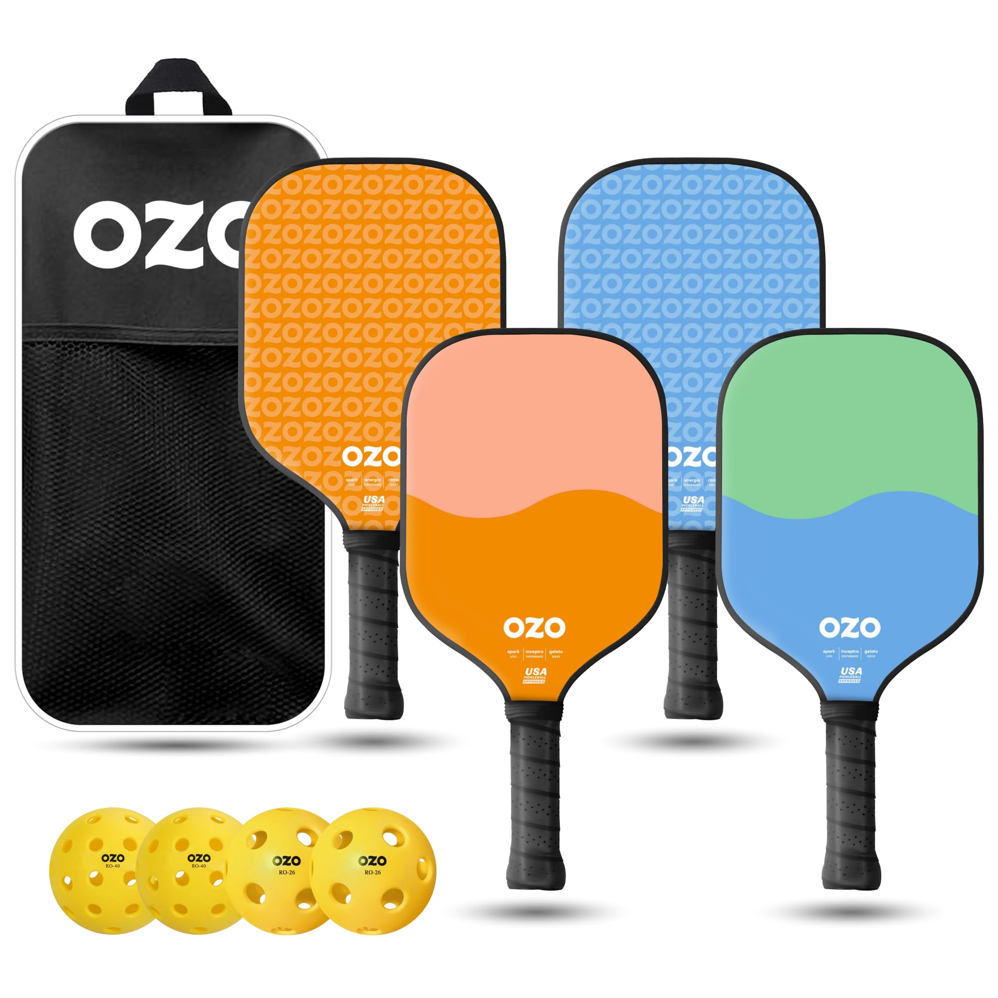 Set of 4 Paddles + 4 Balls, Paddle Unisex Adulto