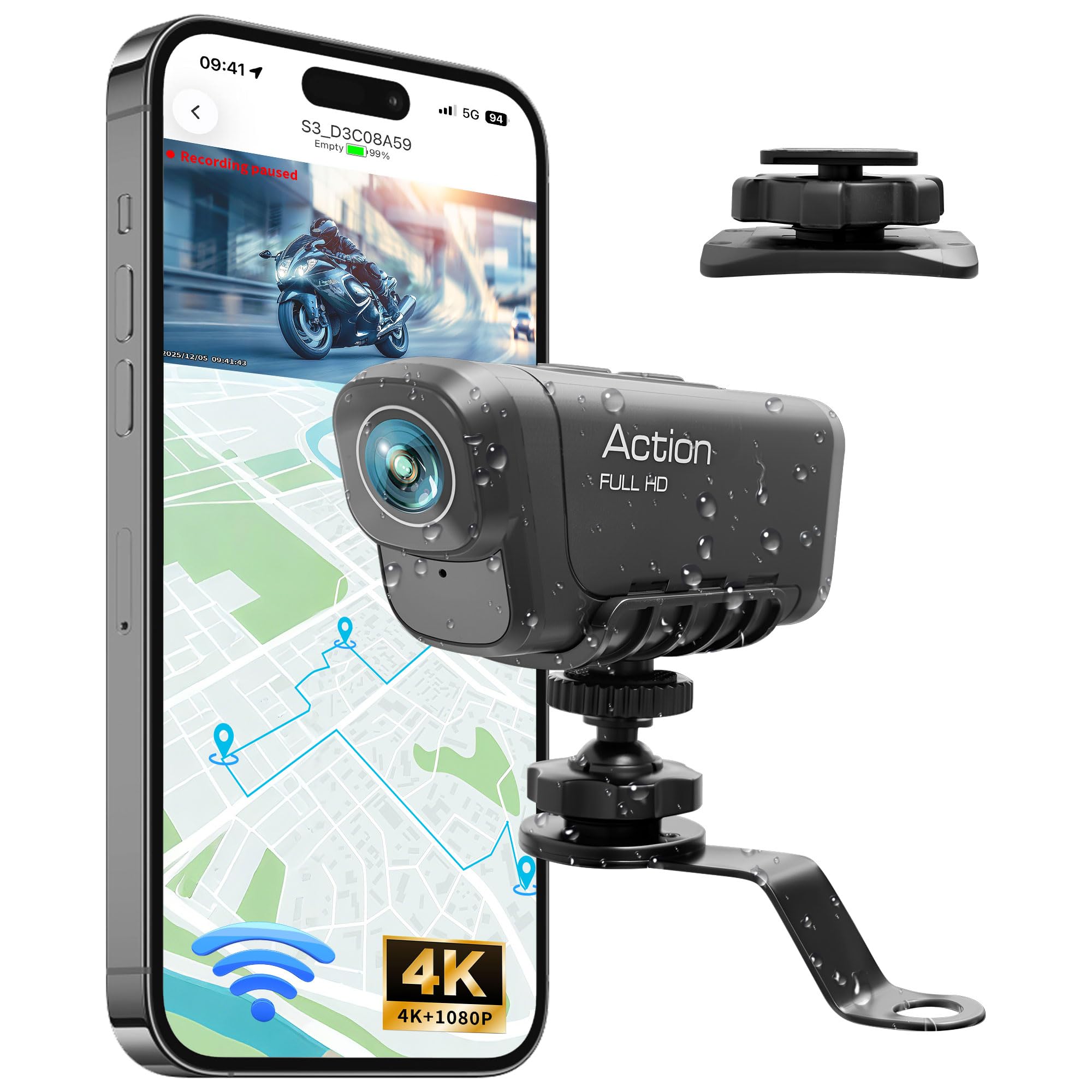 Dashcam Moto 4K+1080P Doppia Telecamera IP65