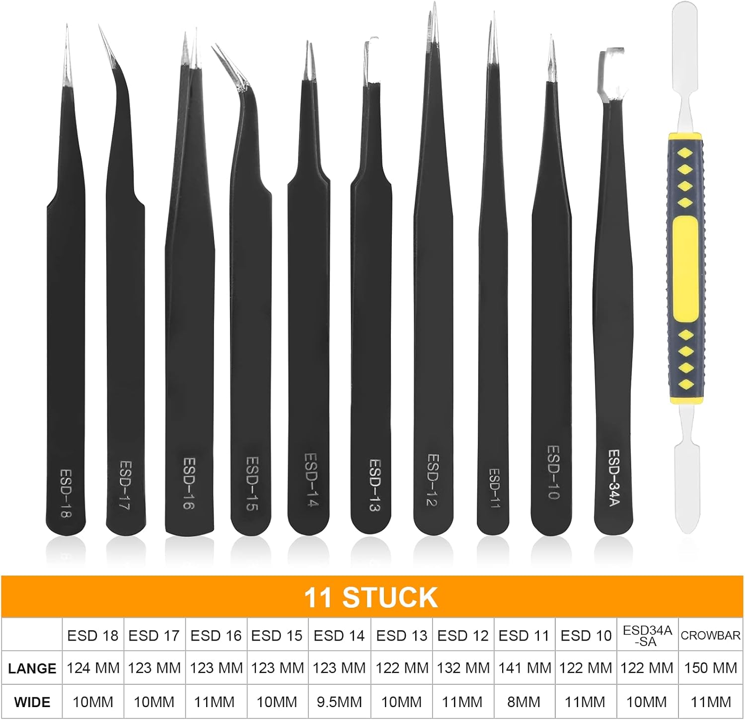 Ainiv Set Pinzette ESD di Precisione 11 Pezzi - immagine 2