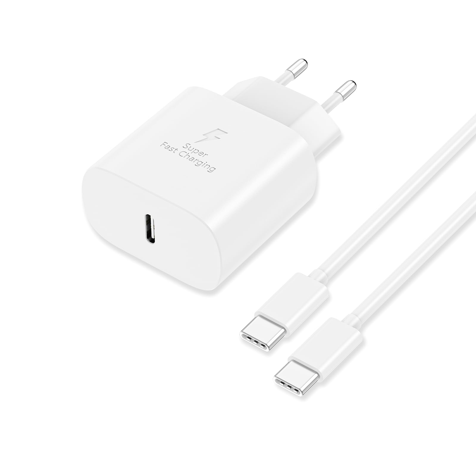 Sumsamg Caricabatterie USB C Rapido 25W con Cavo 2m, Bianco
