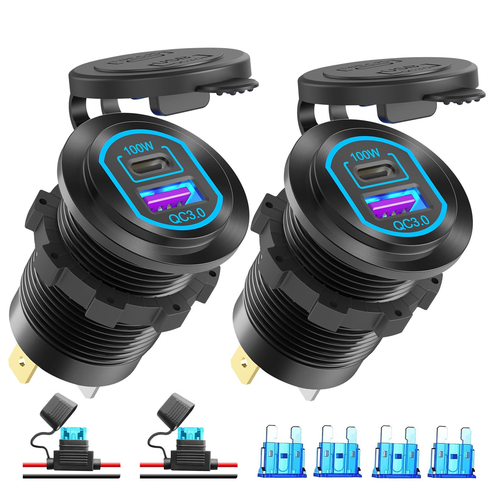 Presa USB C 12V PD 100W e QC3.0 18W (2 Pezzi)