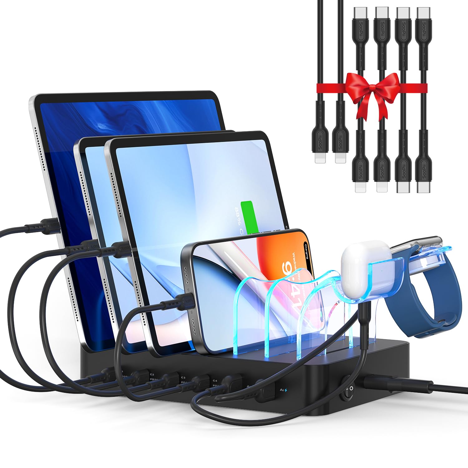 Soopii Stazione di Ricarica 90W 6 Porte USB, Nero