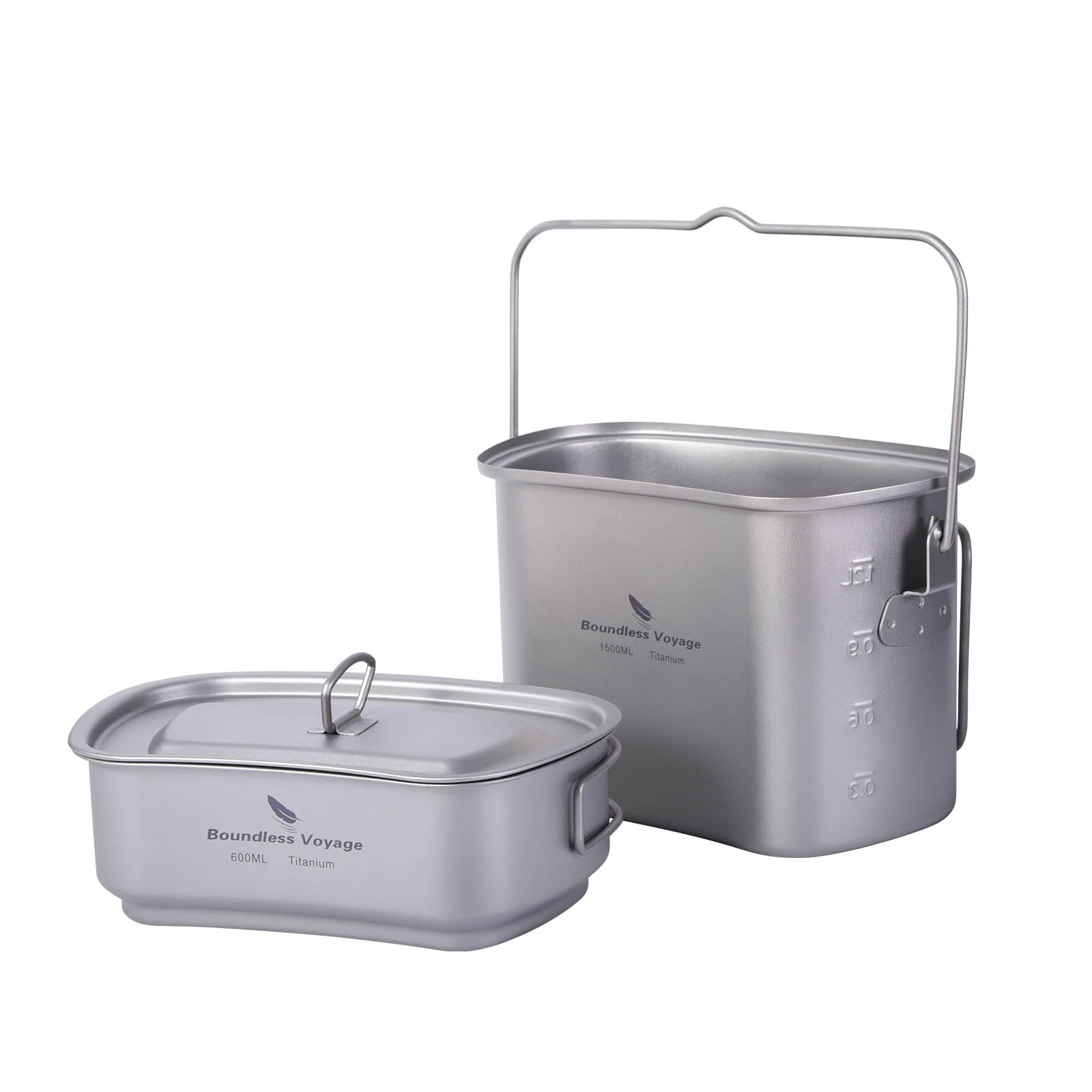 Ibasingo Set Pentole Campeggio in Titanio 1500ml