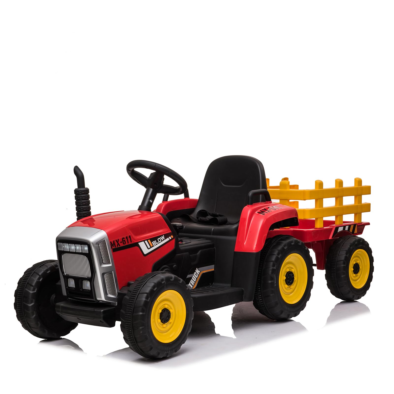 Trattore Elettrico per Bambini 12V con Rimorchio, Rosso