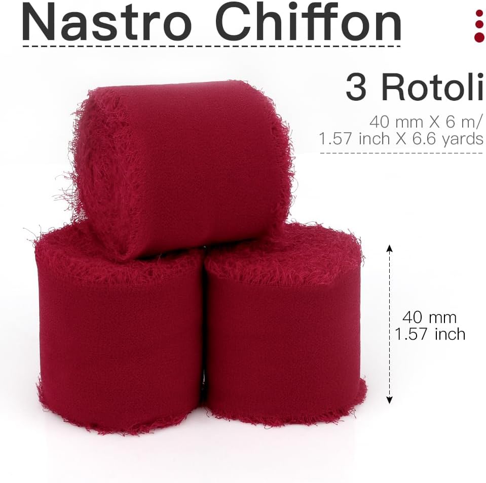 Nastro Chiffon Rosso 40mm x 18m - 3 Rotoli - immagine 2