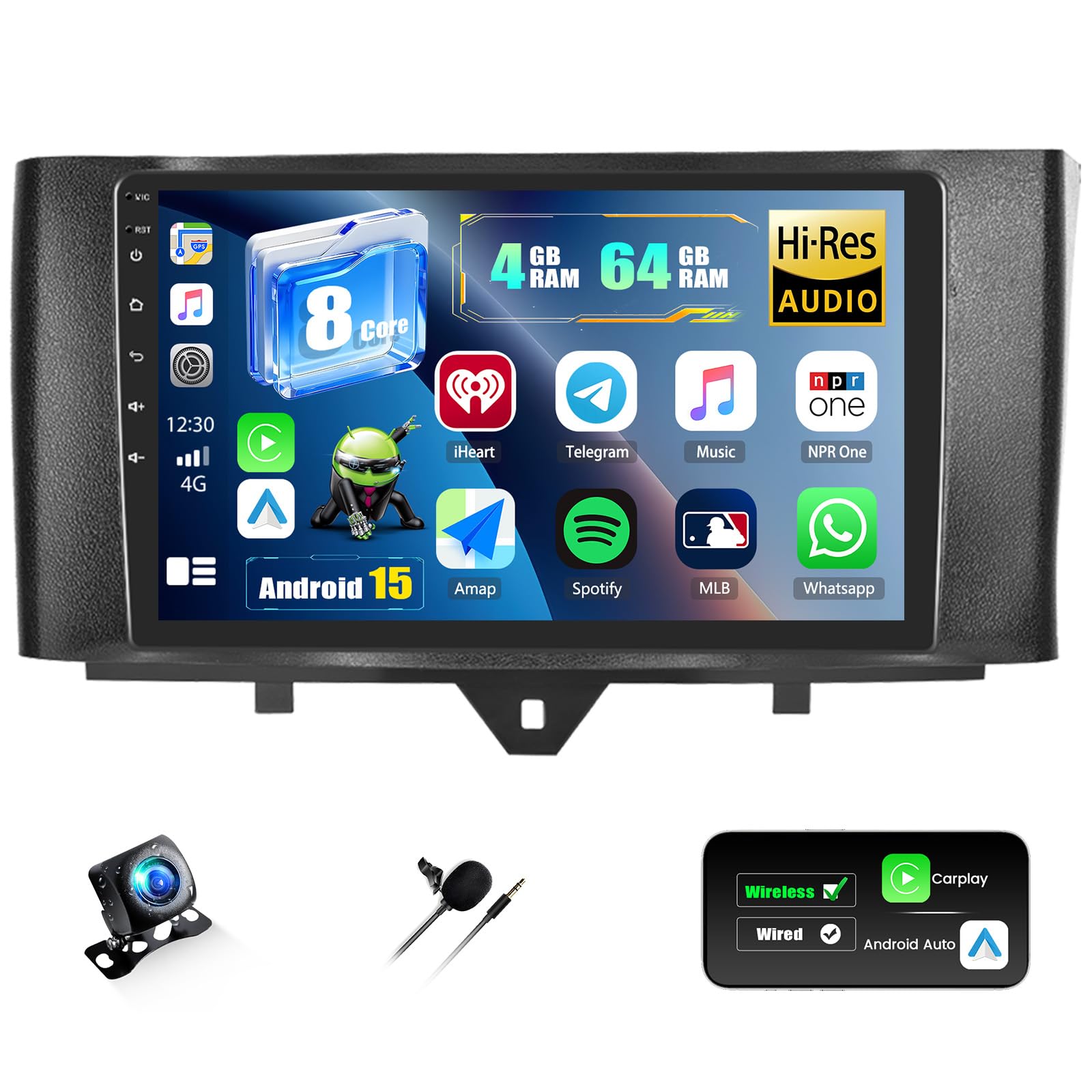Camecho Autoradio Android 15 Qualcomm 4+64G 9 Pollici