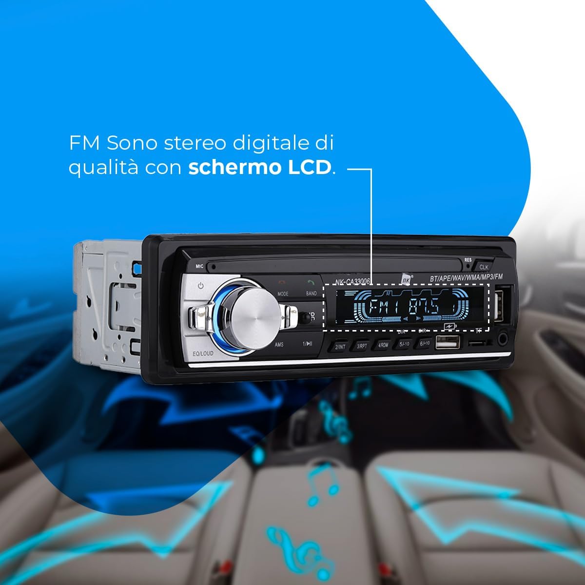 Nk Autoradio Auto 1 DIN con RDS e Bluetooth 5.0 - immagine 3