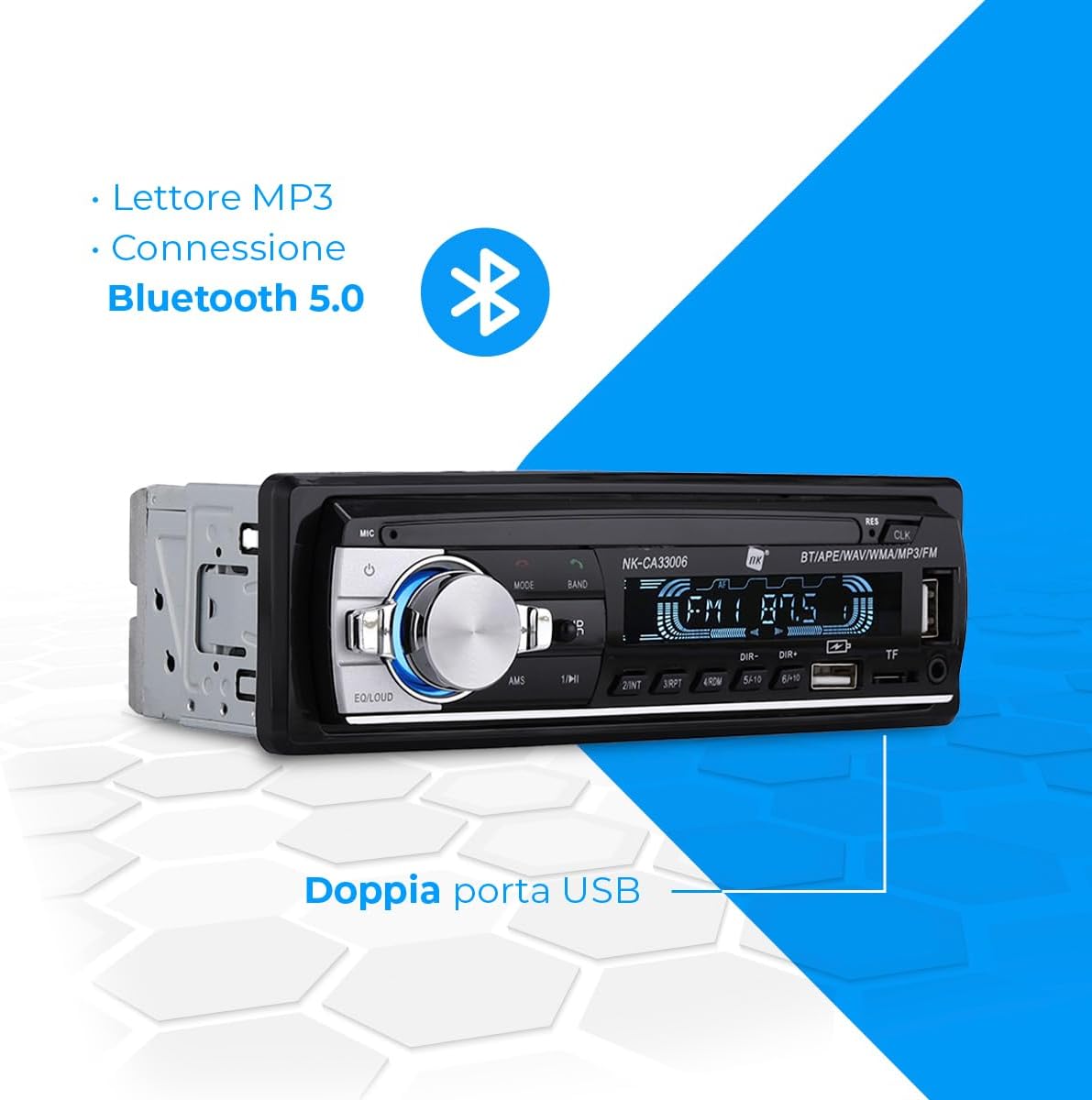 Nk Autoradio Auto 1 DIN con RDS e Bluetooth 5.0 - immagine 4