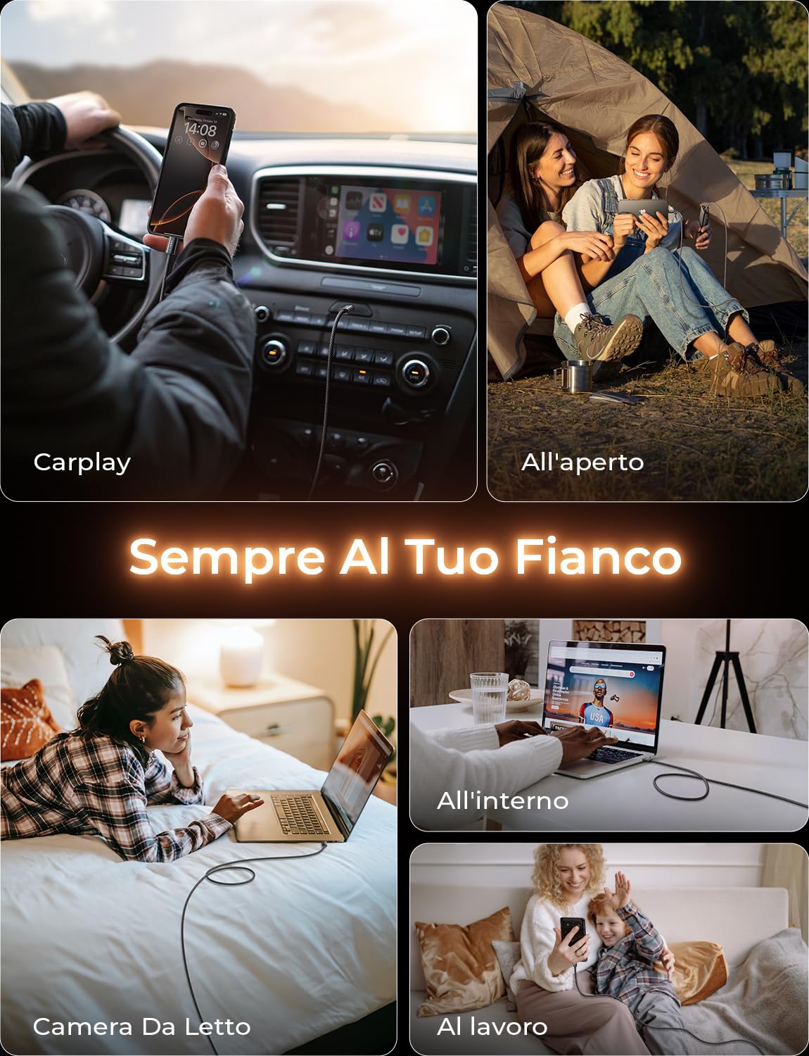 Lisen Cavo USB Type-C Ricarica Rapida 60W, 4 Pezzi - immagine 3