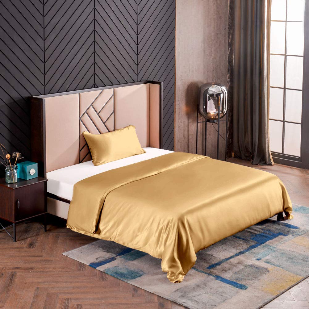 THXSILK Set di Biancheria da Letto in Seta, Seta, Gold, 135x200cm+40x80cm