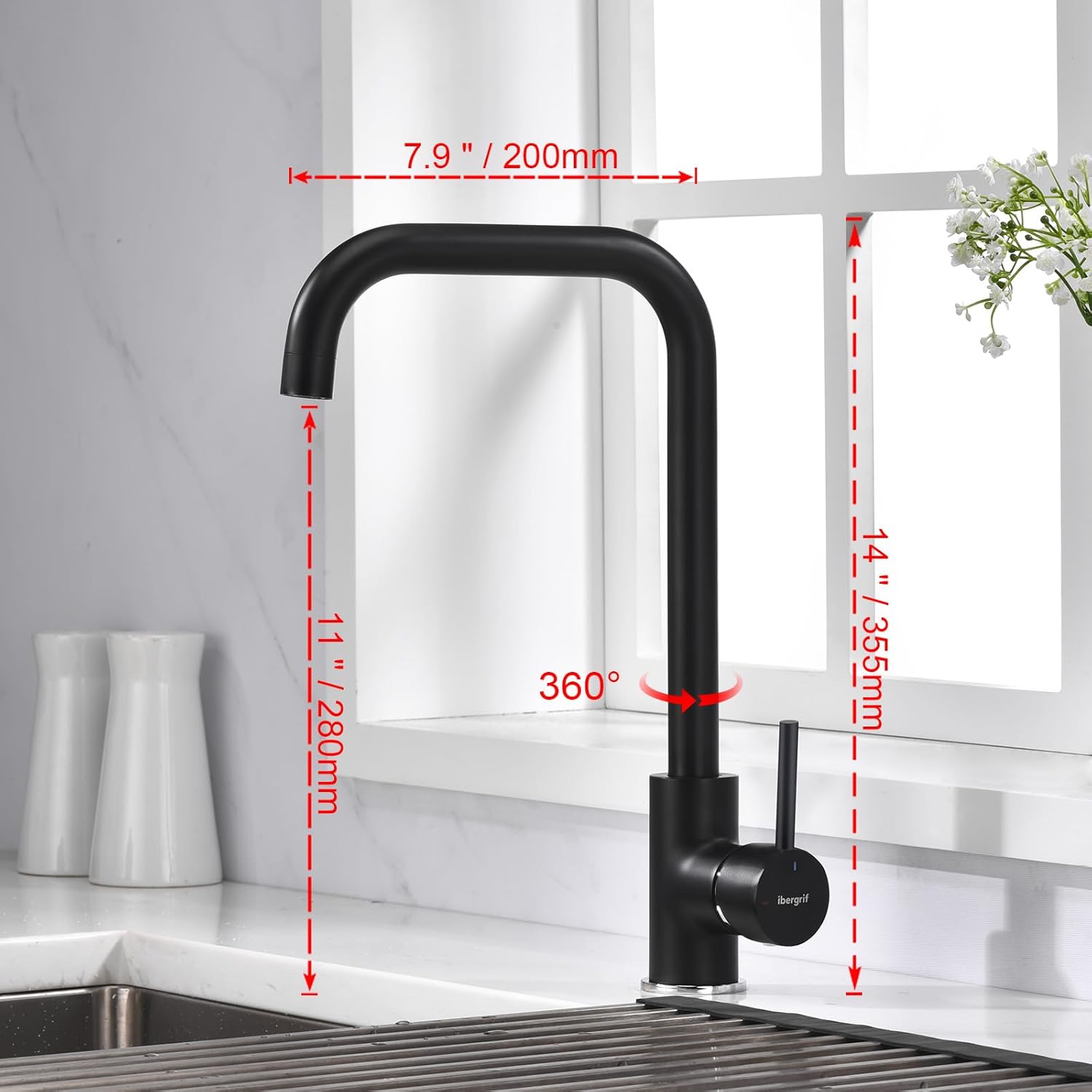 Ibergrif M22105B - Rubinetto Cucina Monocomando, Nero - immagine 2