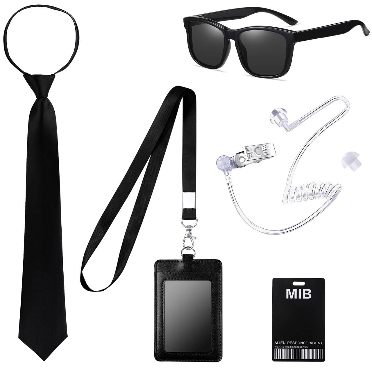 Man in Black Costume Carnevale Adulta, Kit Servizio Segreto Agente Guardia di Sicurezza Costume Accessori Donna Uomo Bambino