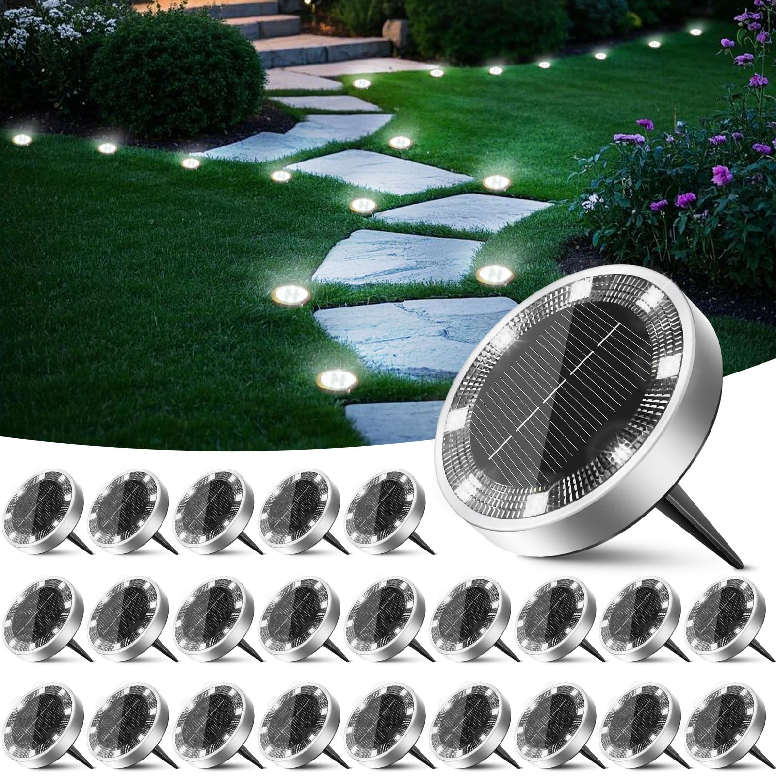 Peasur Luci Solari da Giardino 24 Pezzi, Bianco Freddo