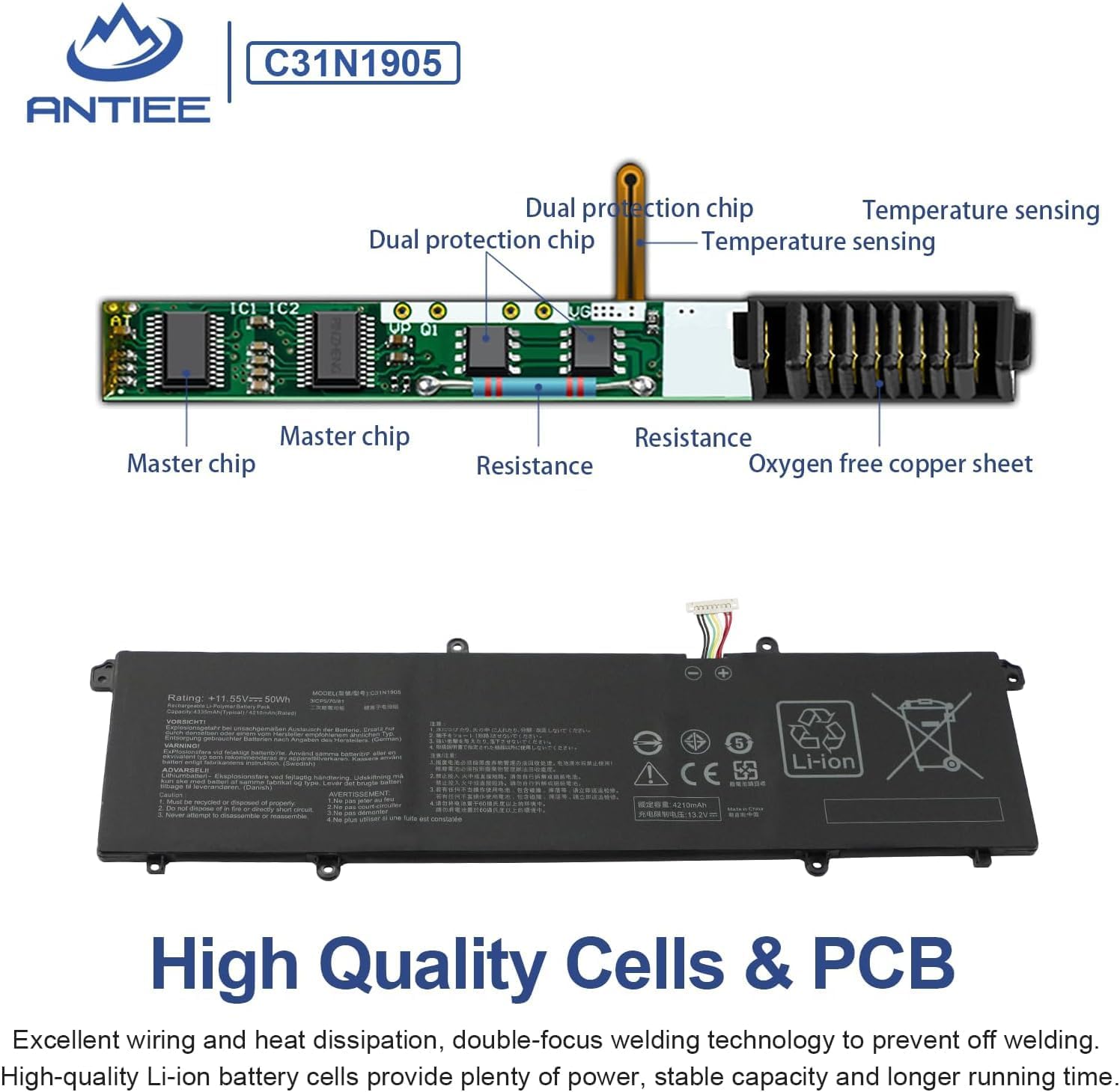 Antiee C31N1905 Batteria Laptop 50Wh 11.55V - immagine 3