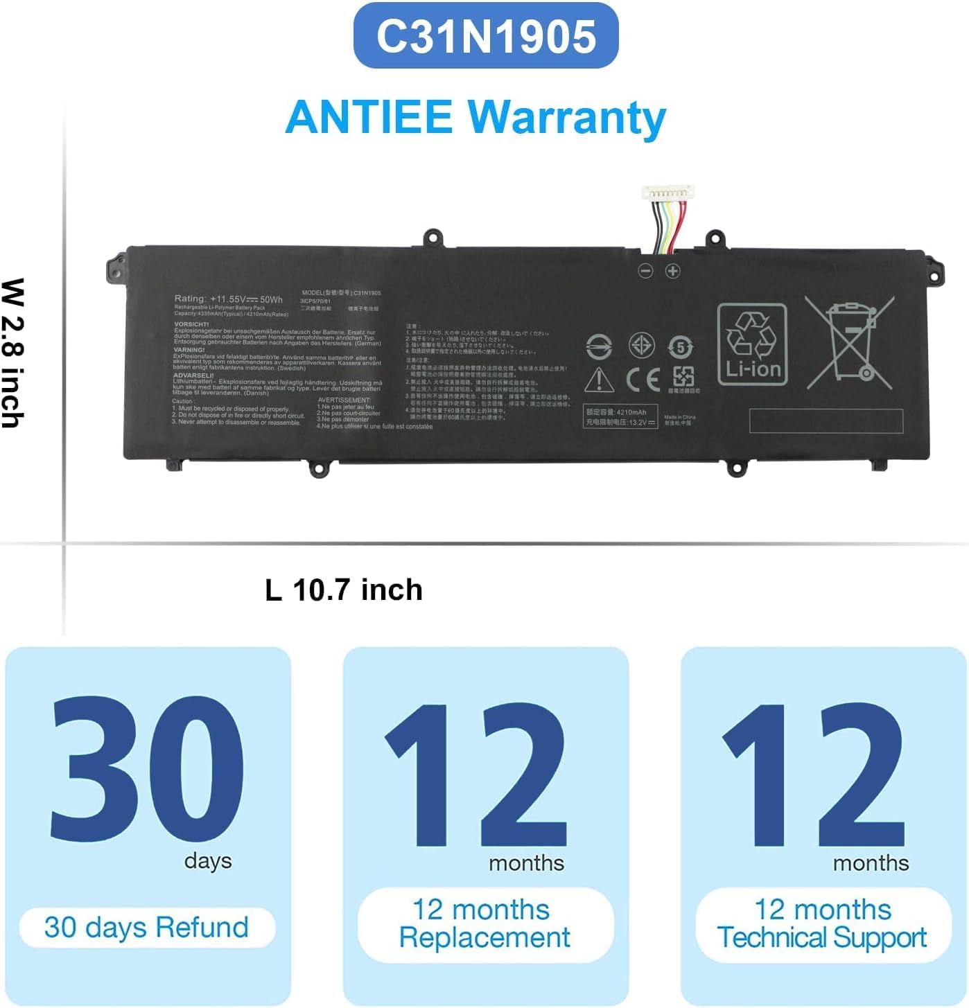 Antiee C31N1905 Batteria Laptop 50Wh 11.55V - immagine 6