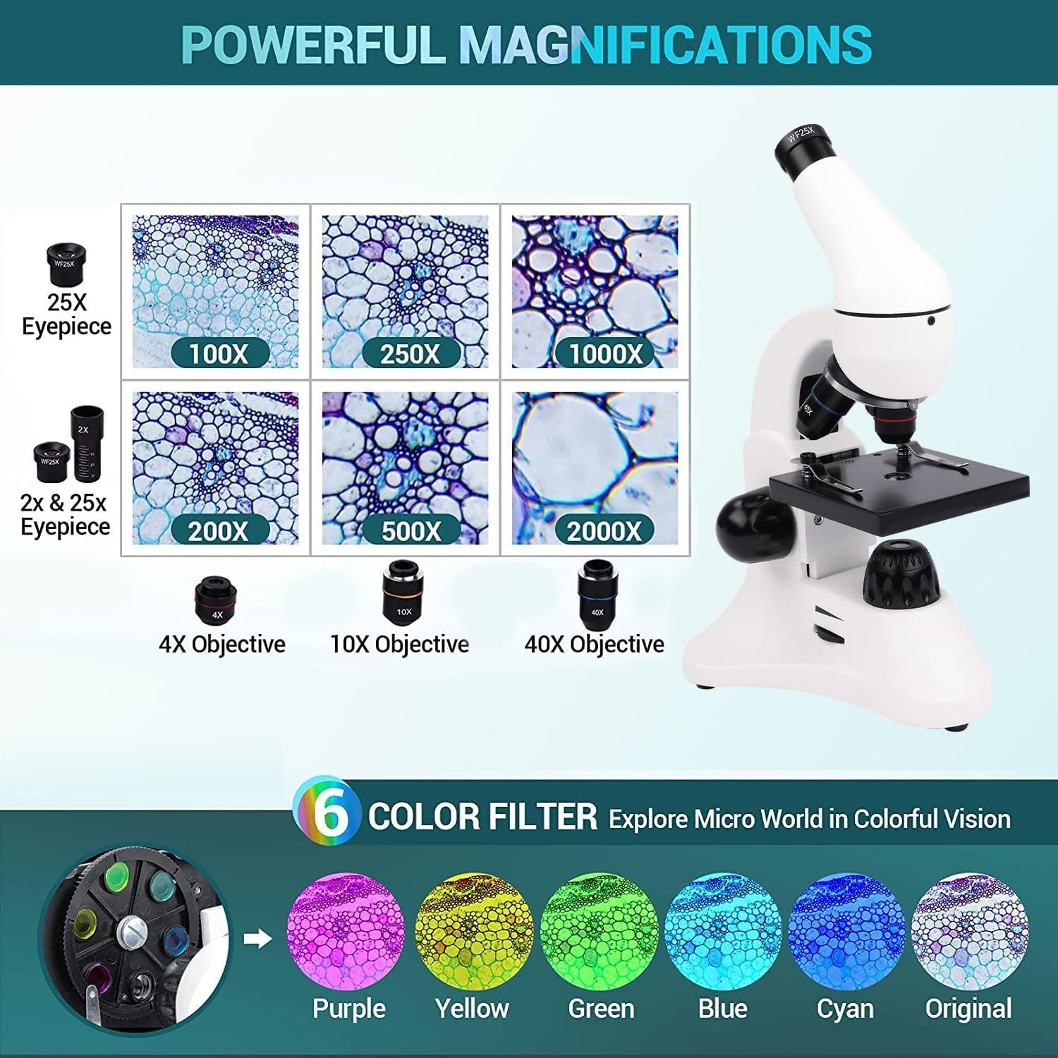Uscamel 40X-2000X Microscopio Professionale per Studenti - immagine 4