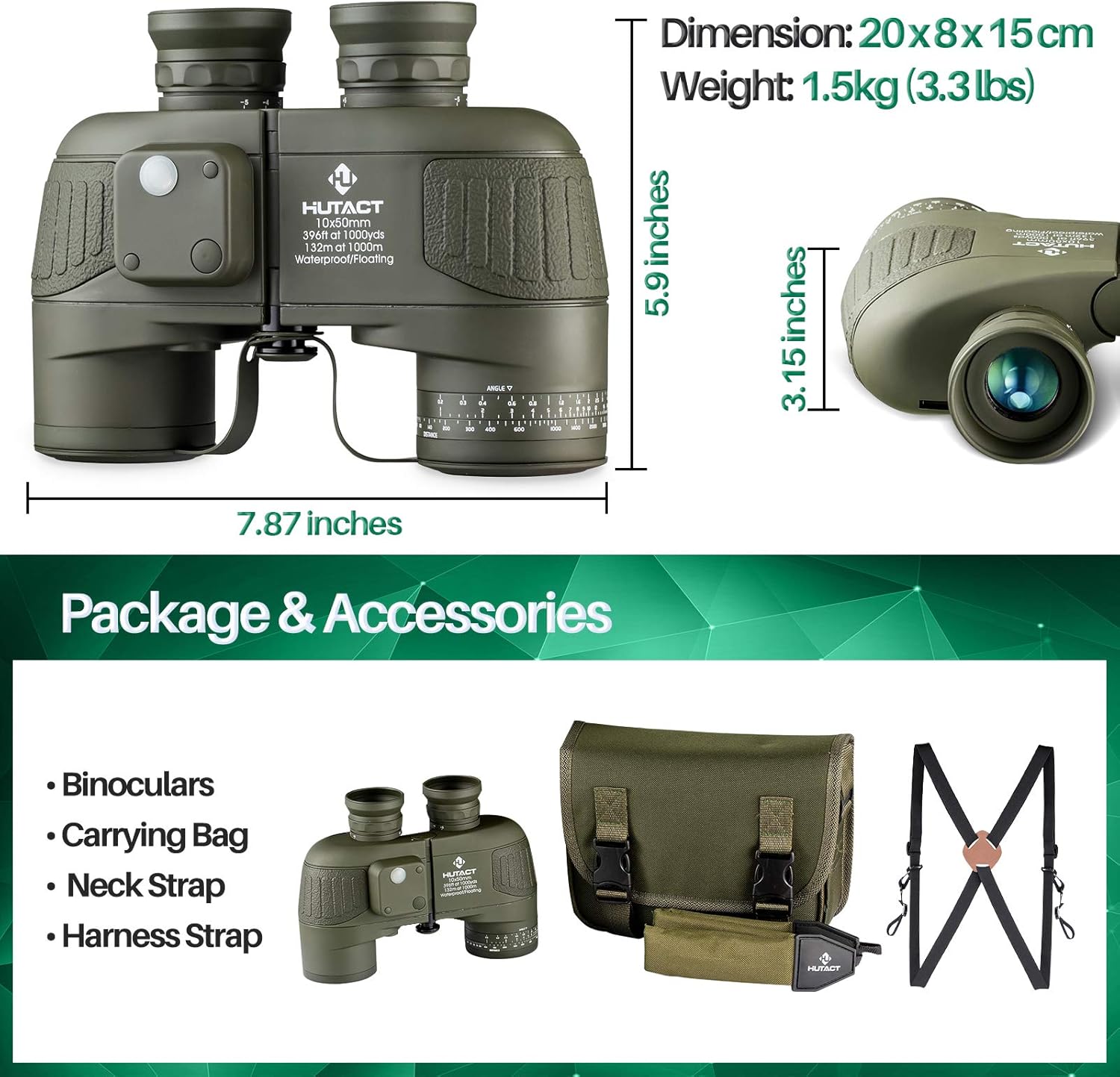 Binocolo Professionale 10X50 con Bussola e Telemetro - immagine 6