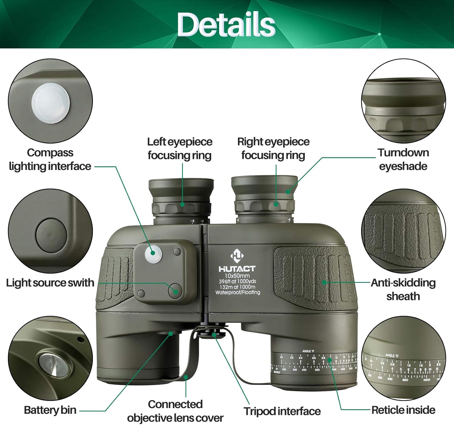 Binocolo Professionale 10X50 con Bussola e Telemetro - immagine 8