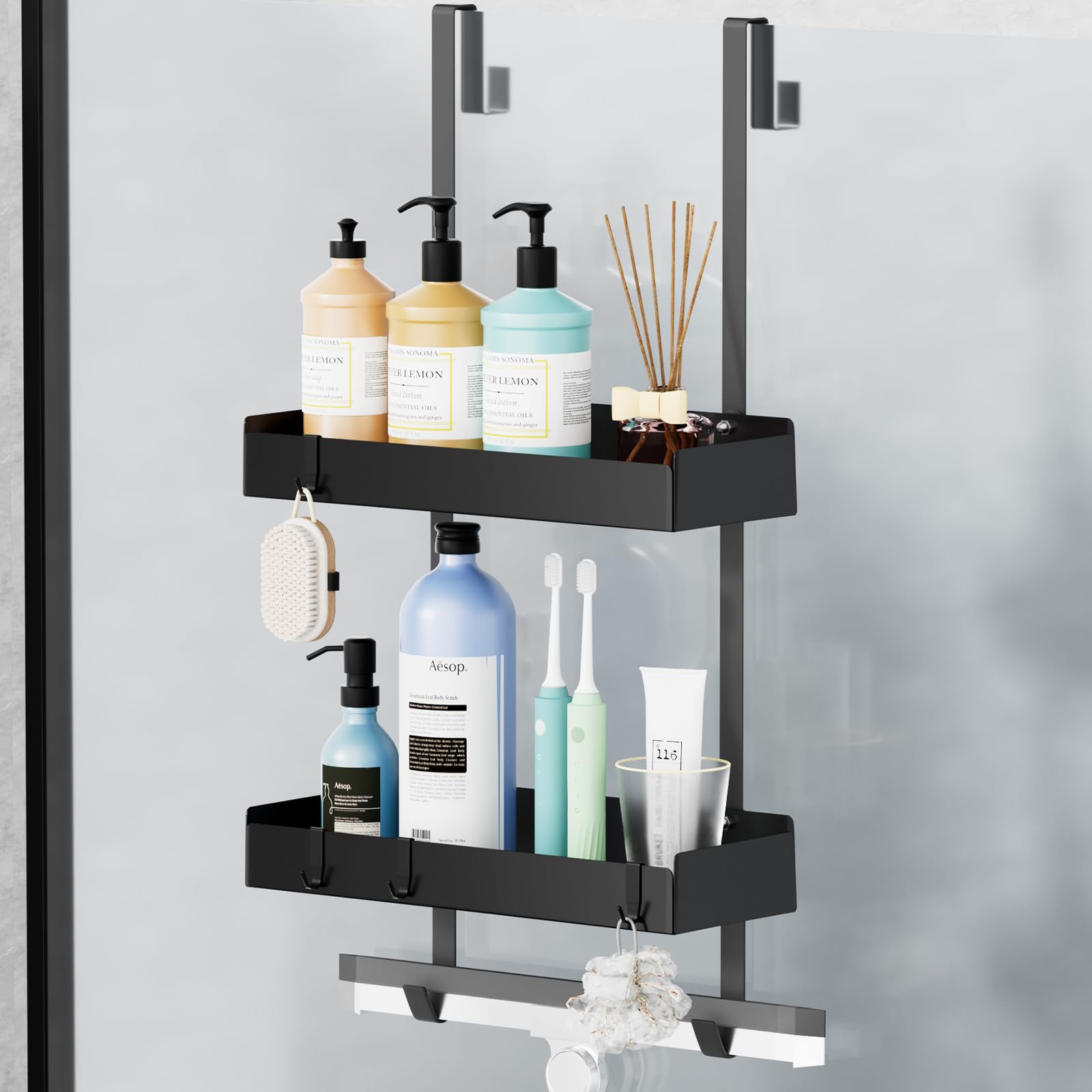 Wisfame Mensola Doccia da Appendere - Acciaio Inox, Nero