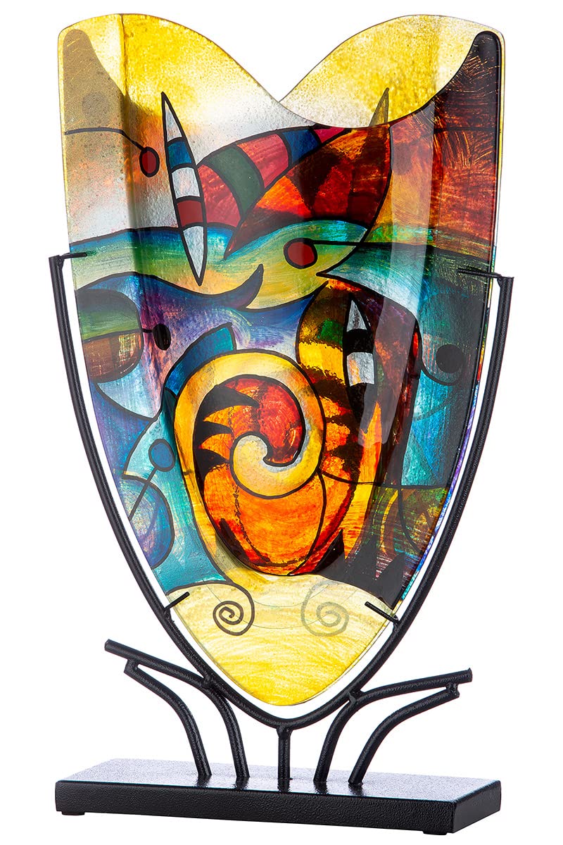 Gilde Glas Art Vaso Decorativo su Supporto Metallo, Multicolore