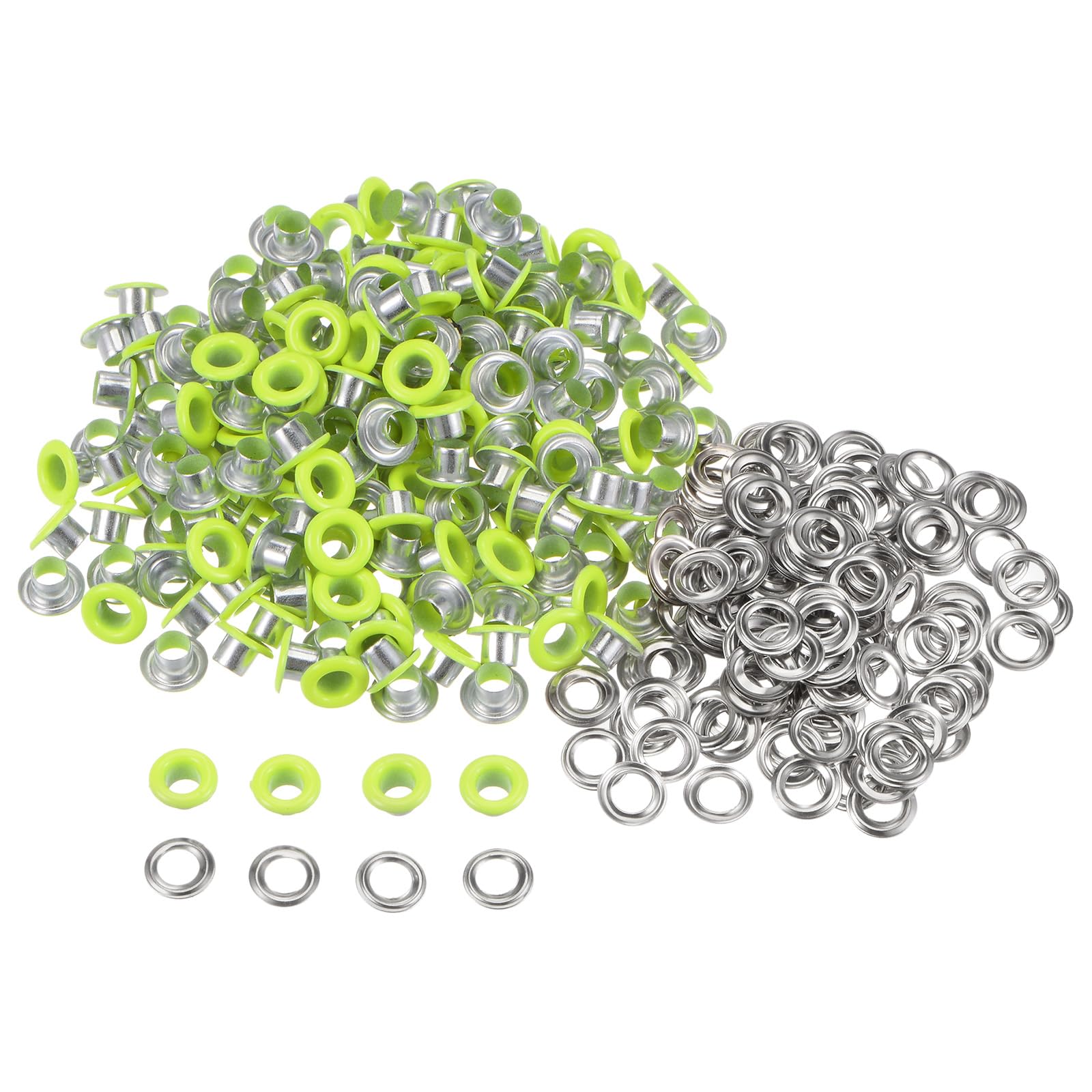 QUARKZMAN 300 Set Kit Occhielli in Metallo 4mm 1/6" Foro Occhielli per Teloni Piccolo Occhiello con Rondelle per Scarpe Vestiti Cintura Etichetta Borsa Tessuto Pelle Progetto, Neon Verde