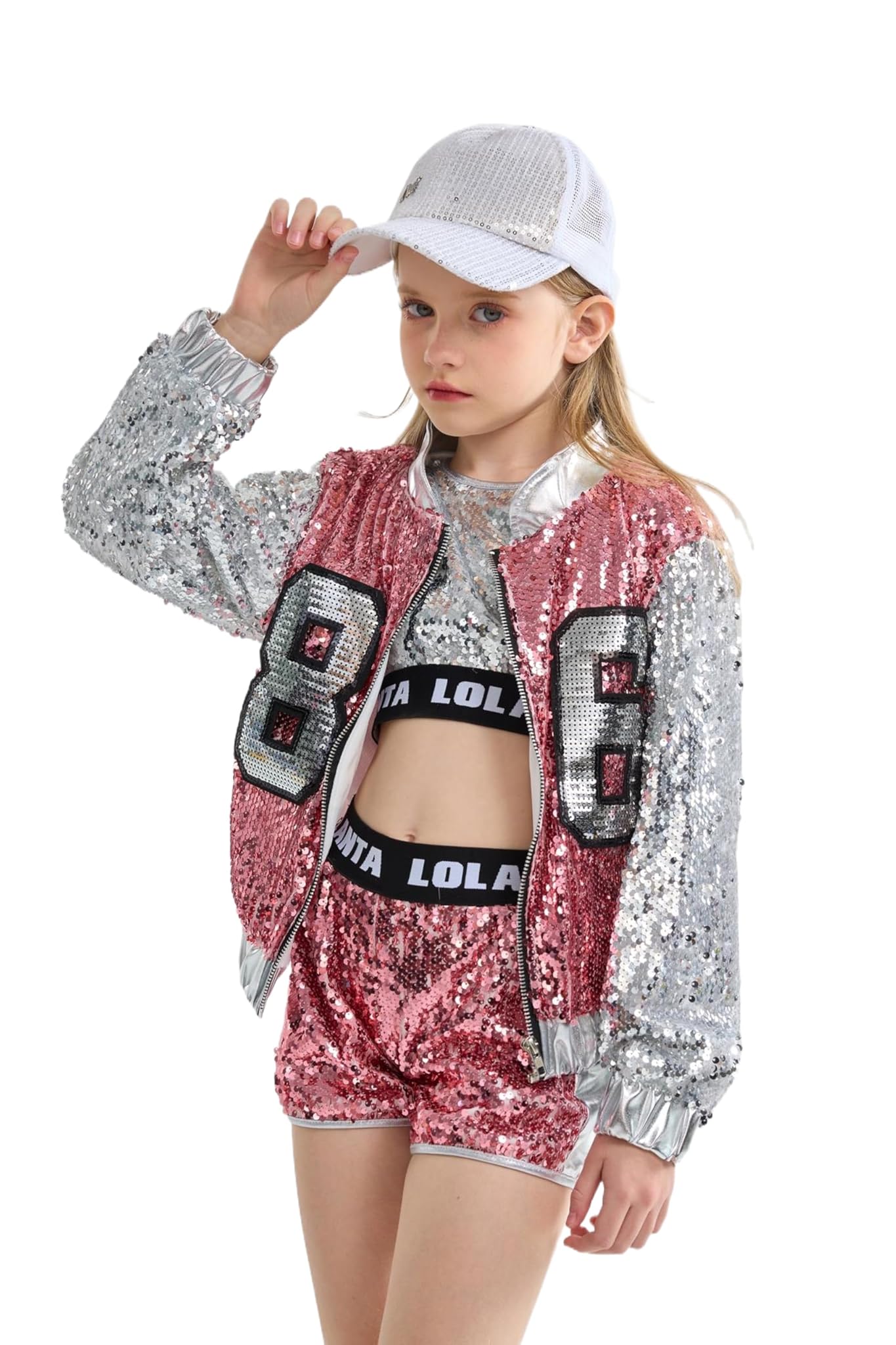 LOLANTA 4 Pezzi Costume da Ballo Hip-Hop Bambina Paillettes