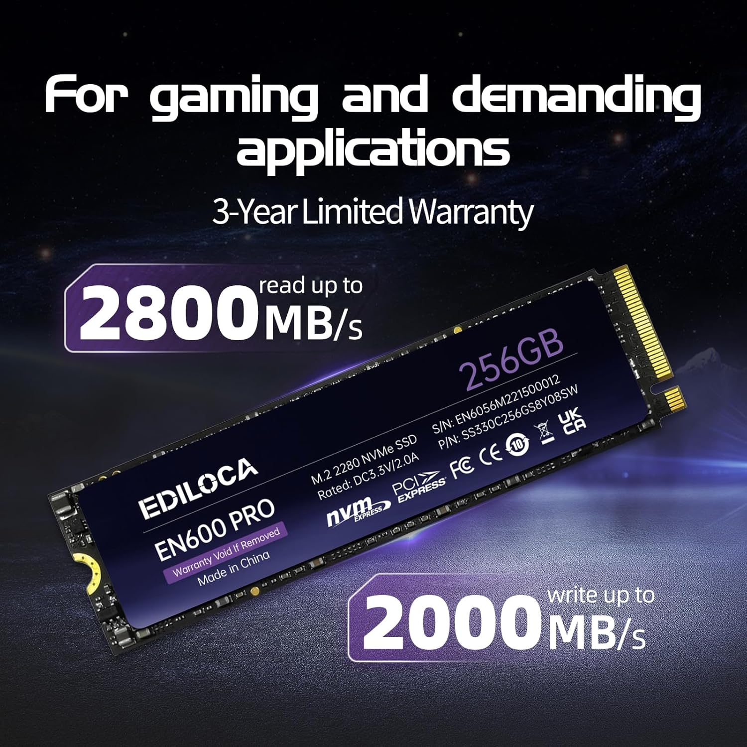 Ediloca EN600 PRO 256GB SSD Interno PCIe Gen3 NVMe M.2 2280 - immagine 2