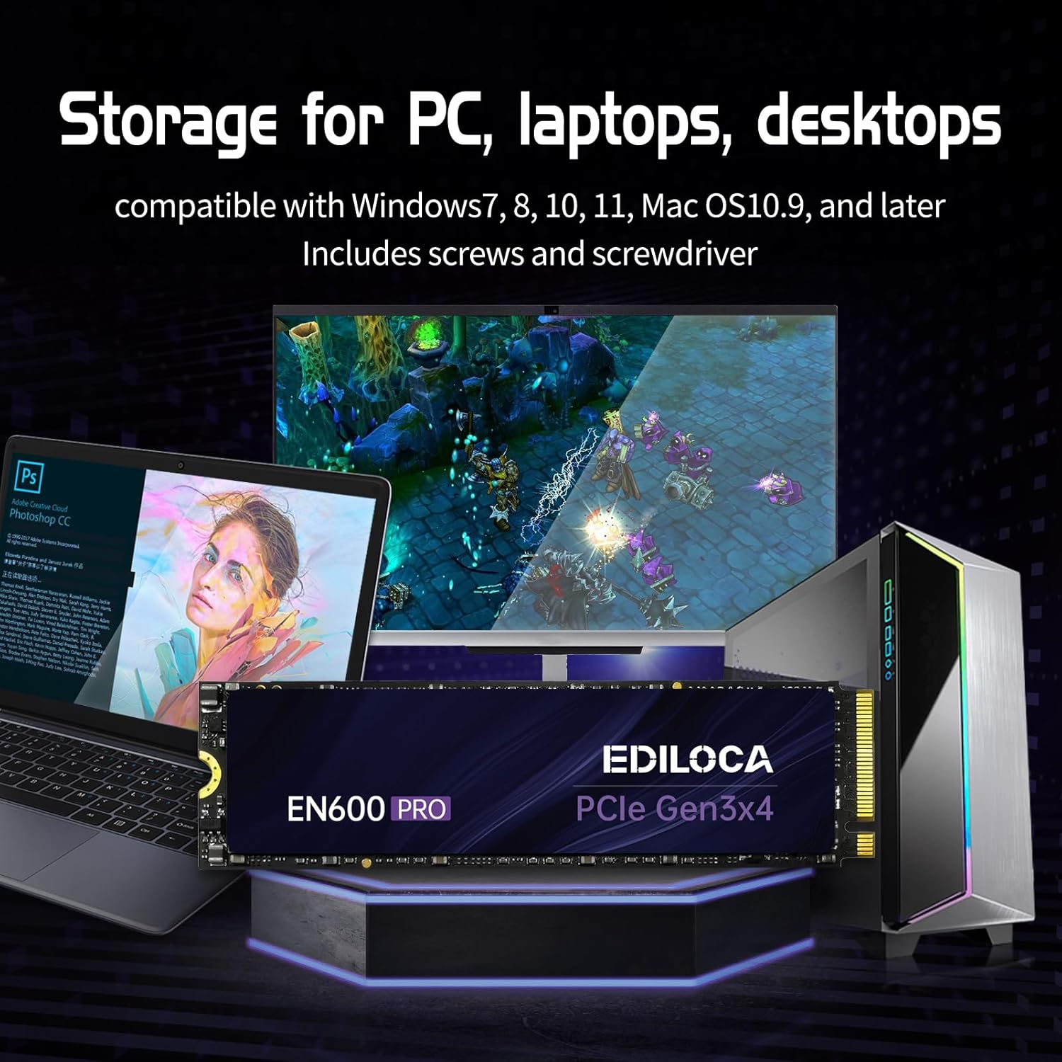 Ediloca EN600 PRO 256GB SSD Interno PCIe Gen3 NVMe M.2 2280 - immagine 5