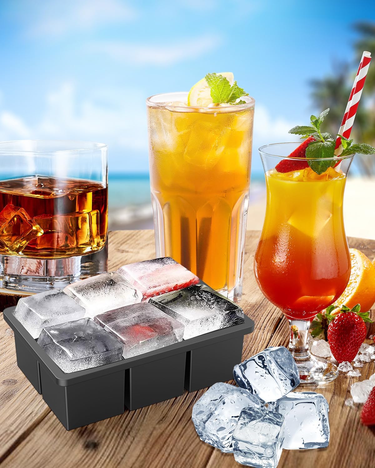 2 Pezzi Stampo Ghiaccio Grande in Silicone con Coperchio - immagine 2