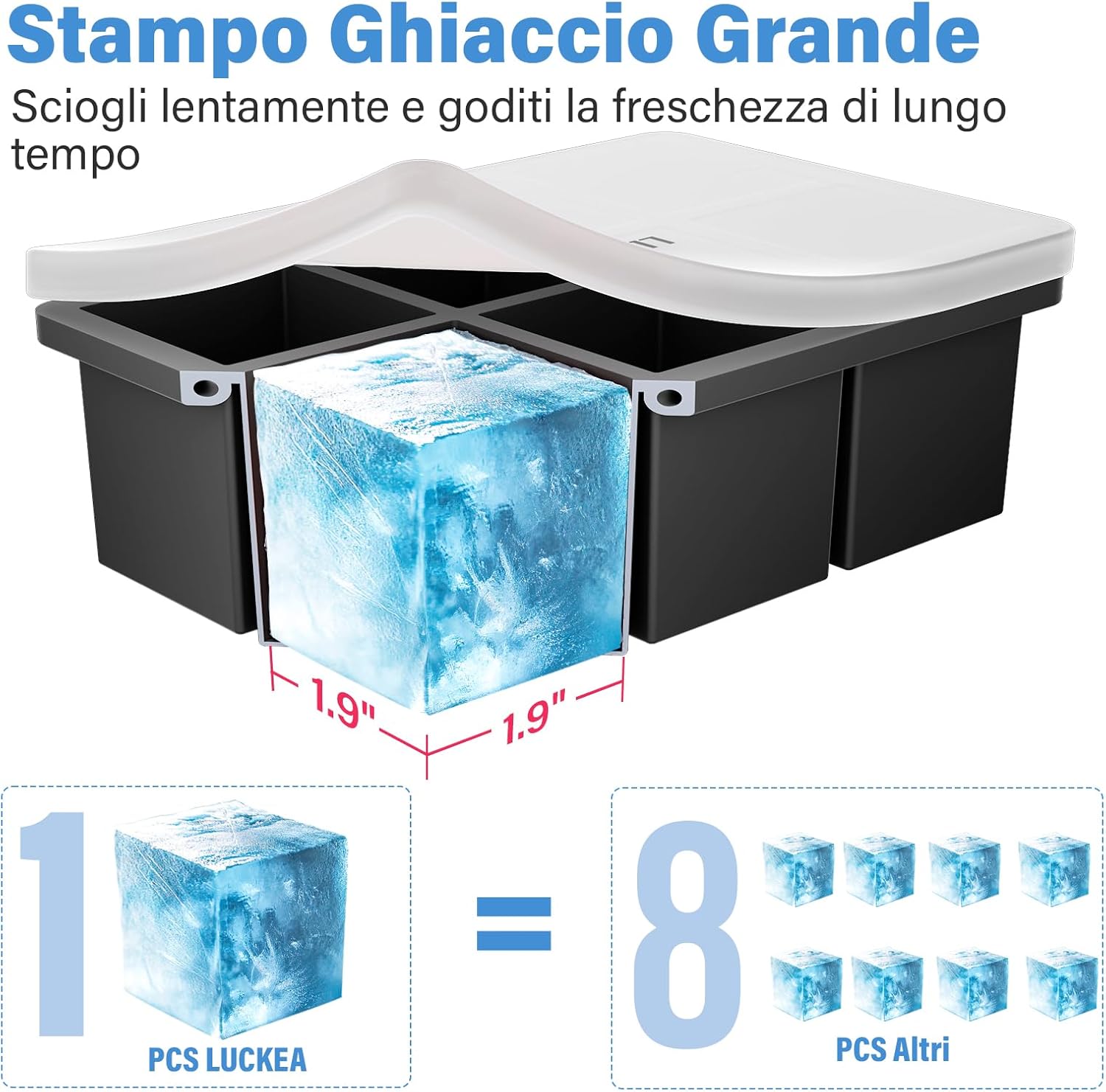 2 Pezzi Stampo Ghiaccio Grande in Silicone con Coperchio - immagine 4