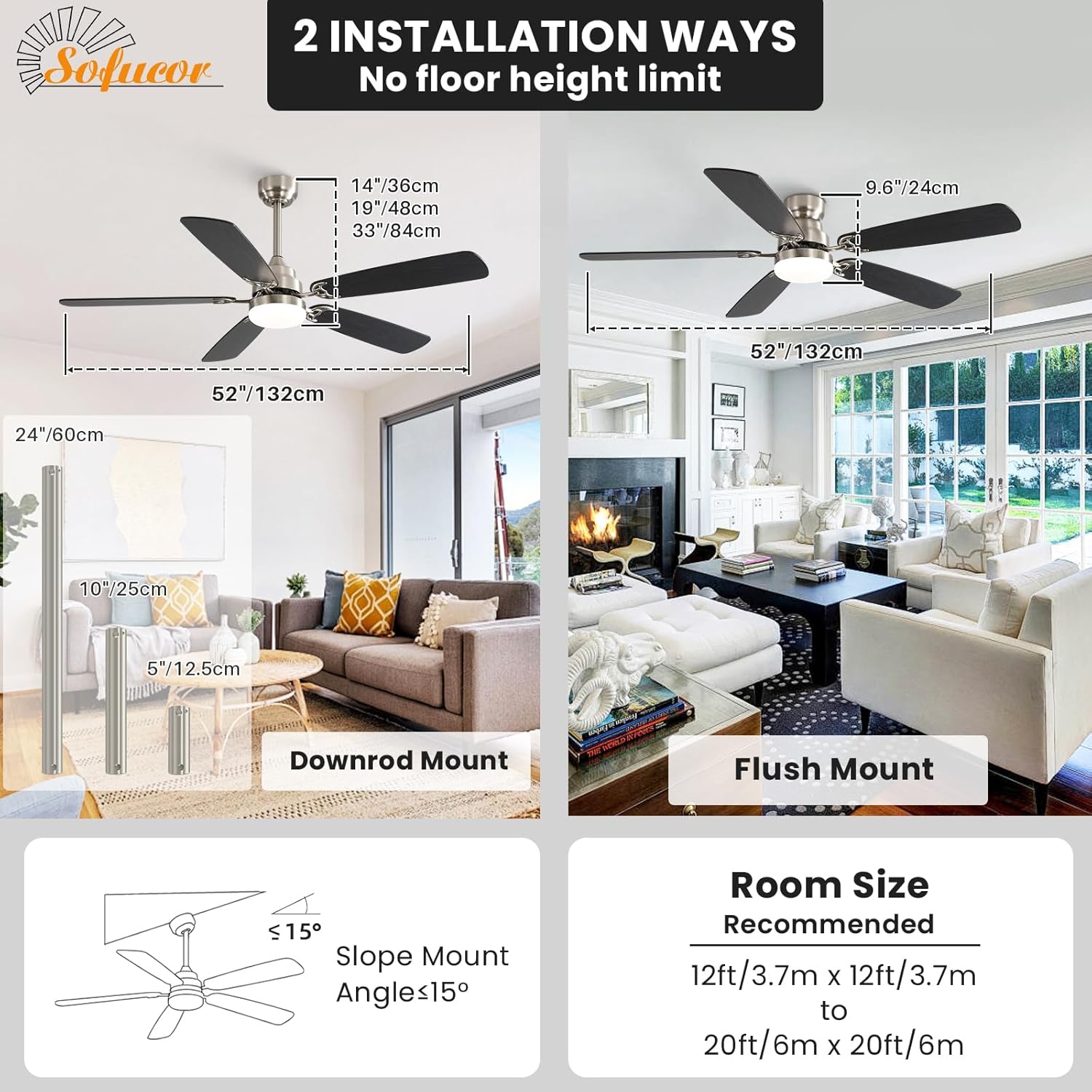 Sofucor Ventilatore da Soffitto con Luce LED 132cm - immagine 7