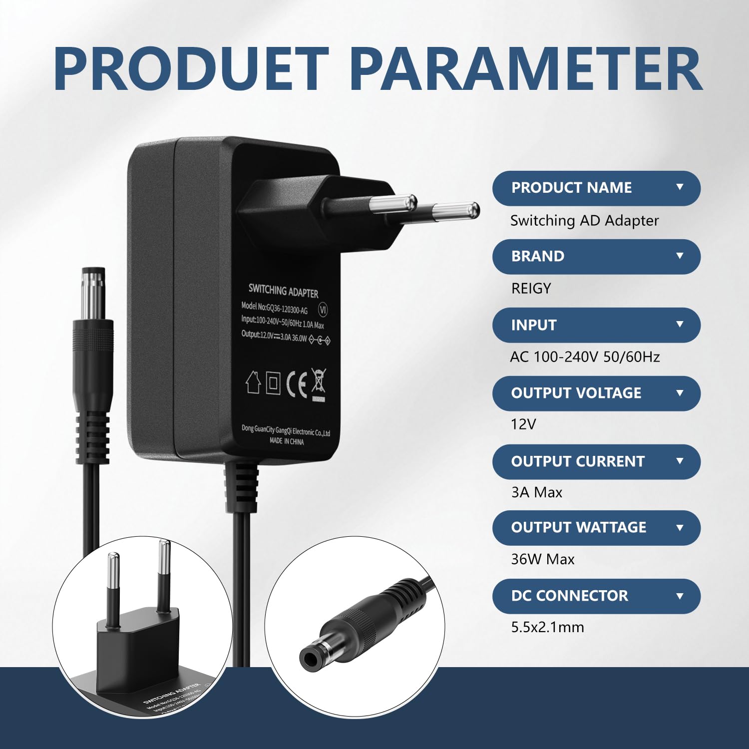 Reigy Adattatore di Alimentazione 12V 3A 36W - immagine 2