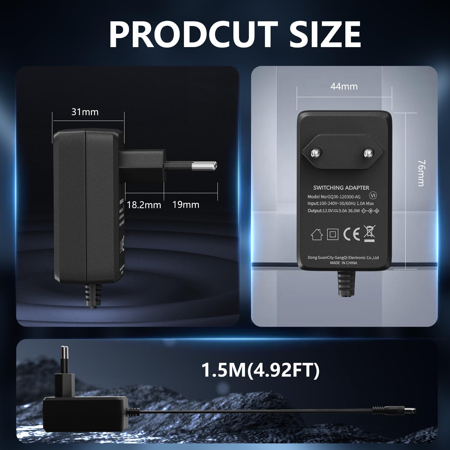 Reigy Adattatore di Alimentazione 12V 3A 36W - immagine 3