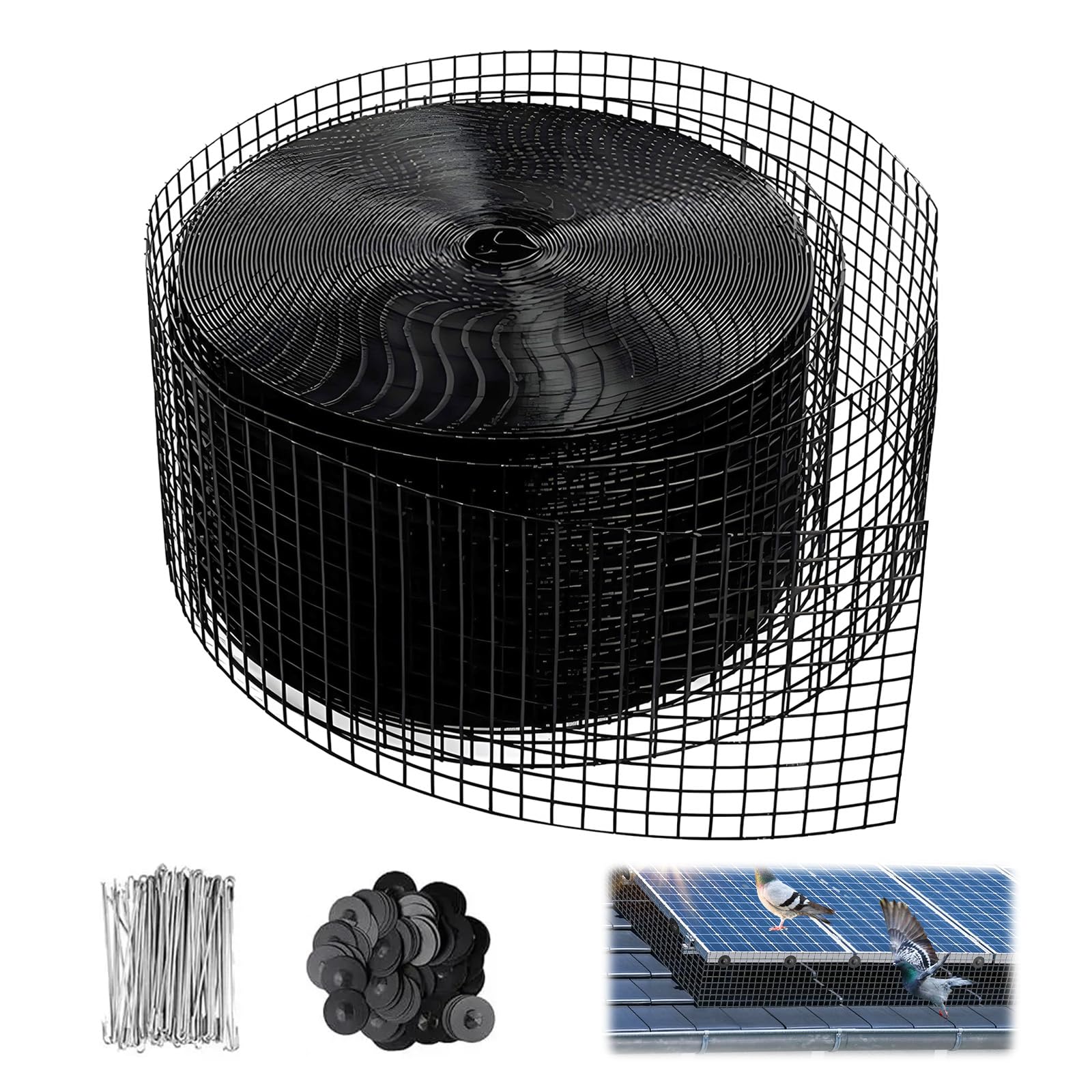 Dissuasore per Piccioni per Pannelli Solari 20 cm x 30 m, PVC Zincato Dissuasore per Uccelli, Rete per Uccelli per Impianti Fotovoltaici per la Protezione, Rete di Protezione per Tetti